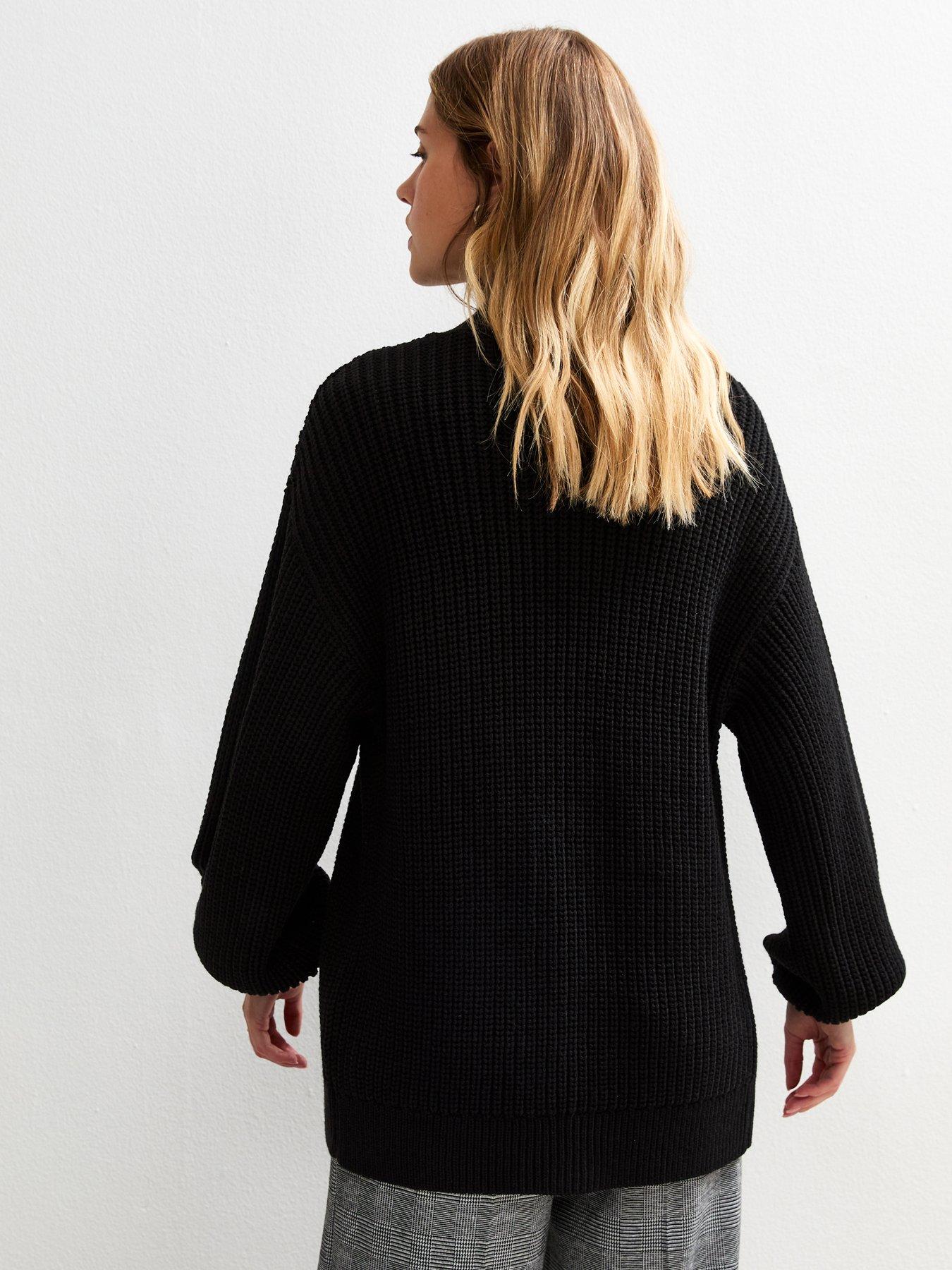 Image 2 of 5 of New Look Knitted Balloon Sleeve Cardigan - Black