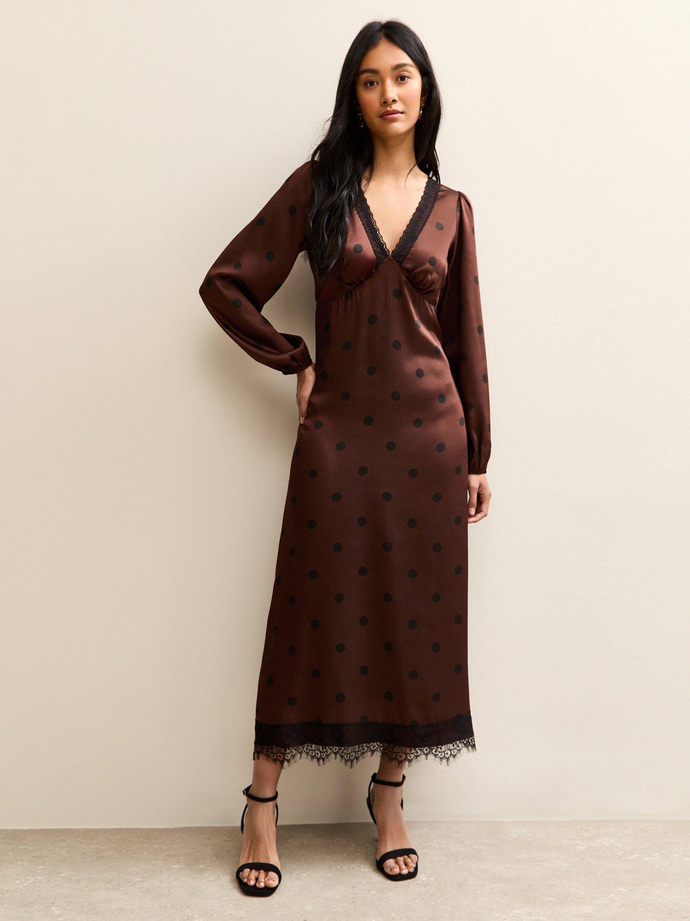 New Look Polka Dot Tea Midi Dress - Brown