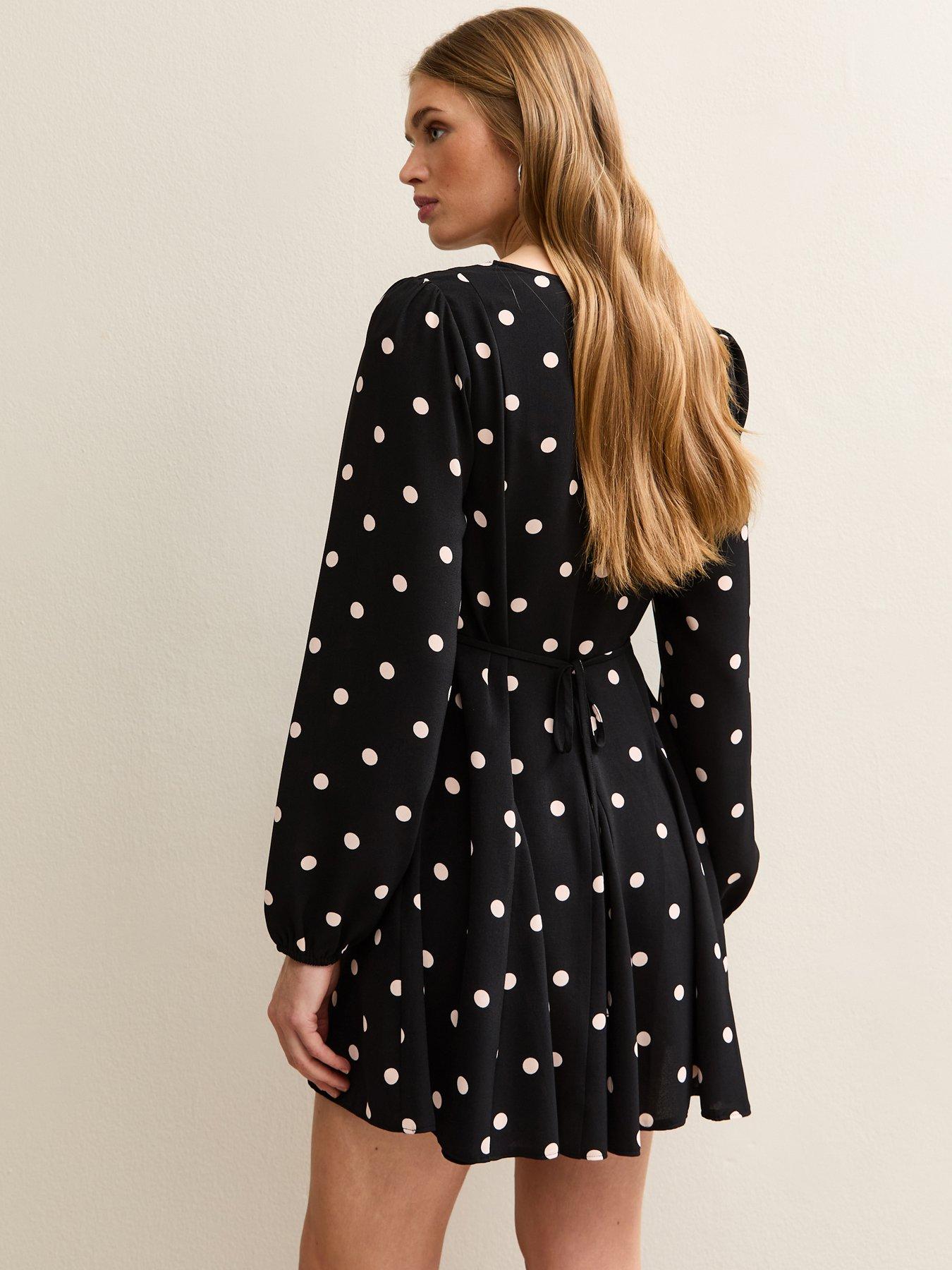Image 2 of 5 of New Look Back Polka Dot Long Sleeve Mini Dress