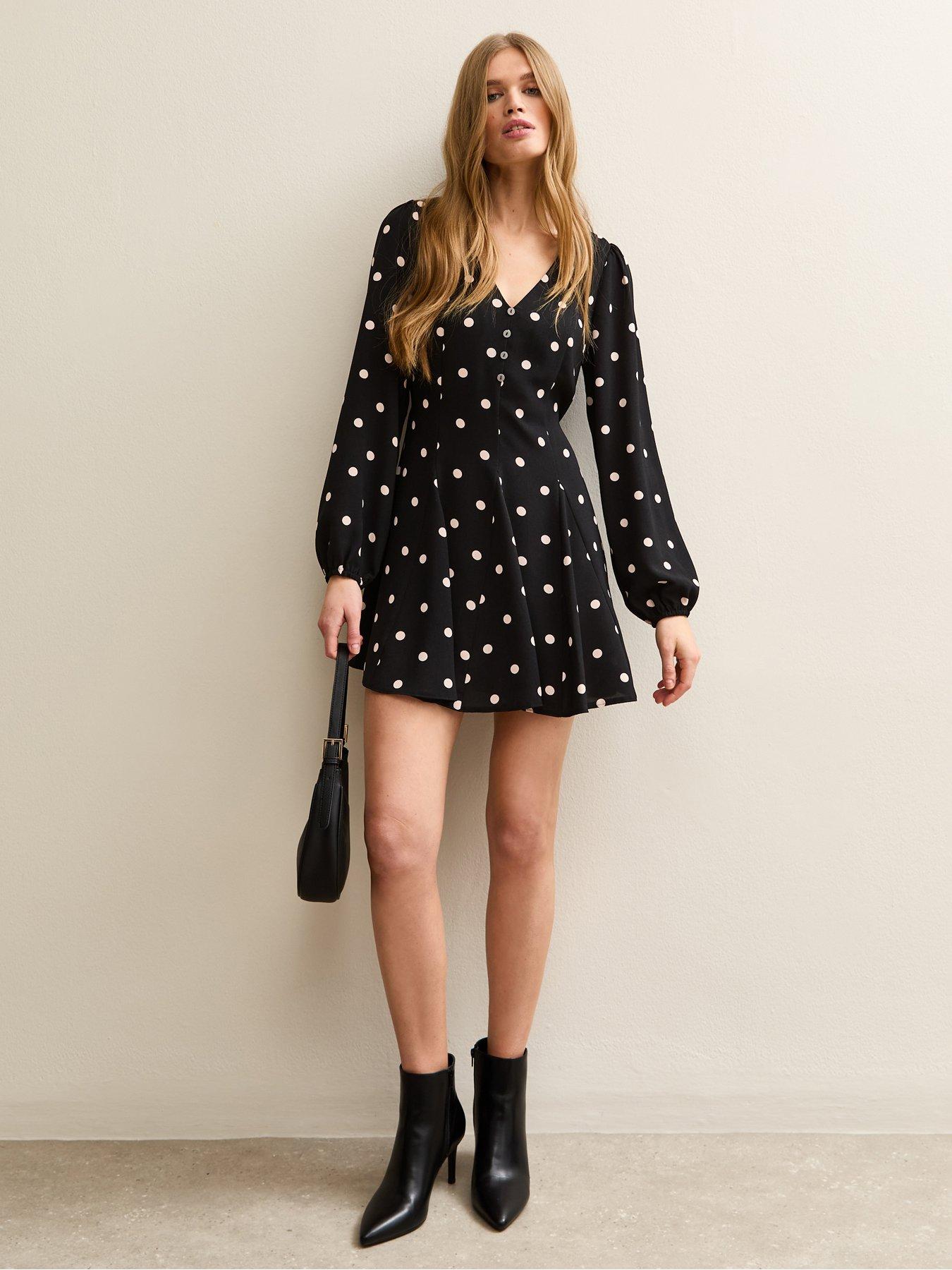 Image 3 of 5 of New Look Back Polka Dot Long Sleeve Mini Dress