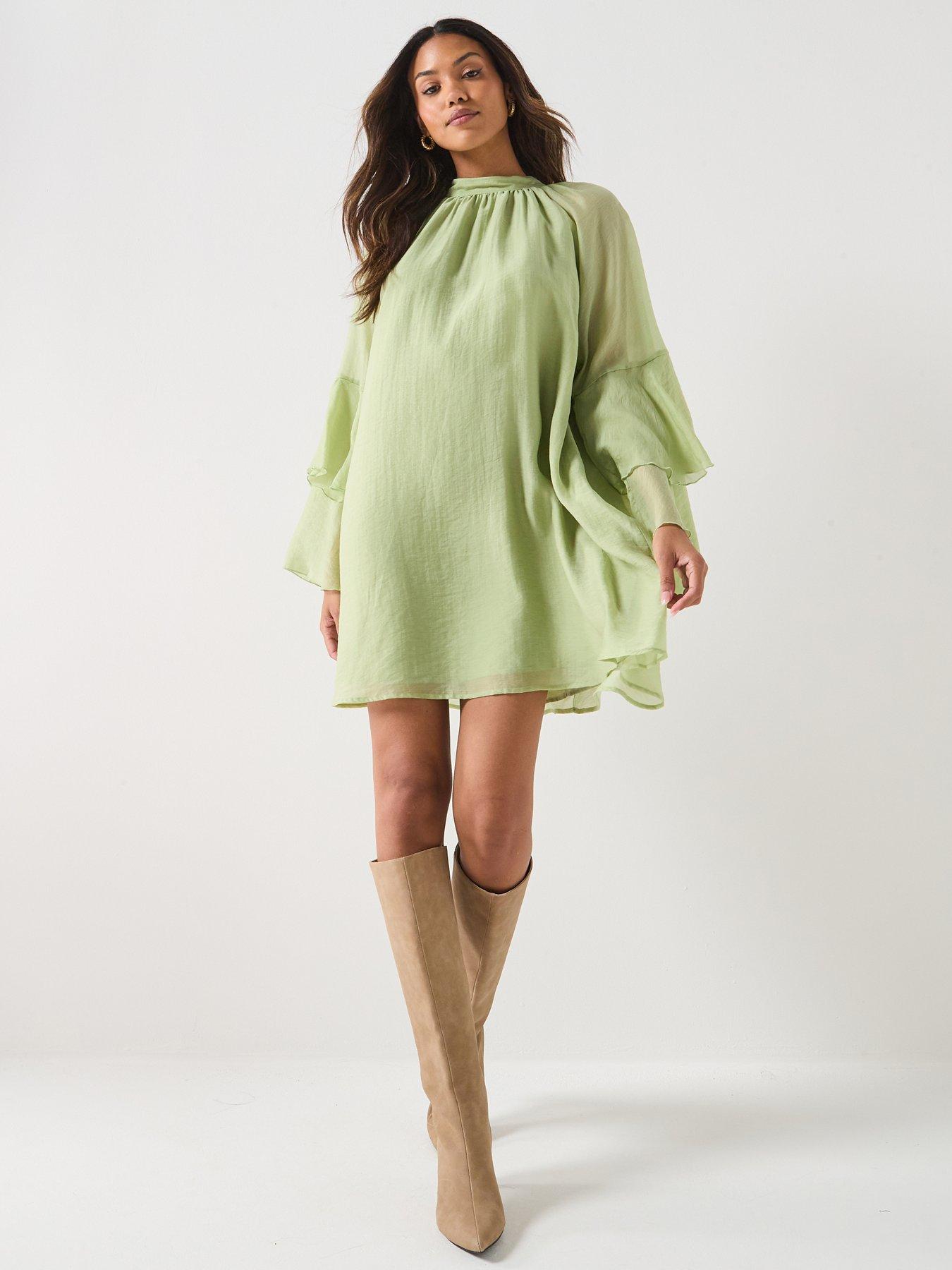 Image 1 of 6 of AWARE Valora Long Sleeve High Neck Short Dress - Green
