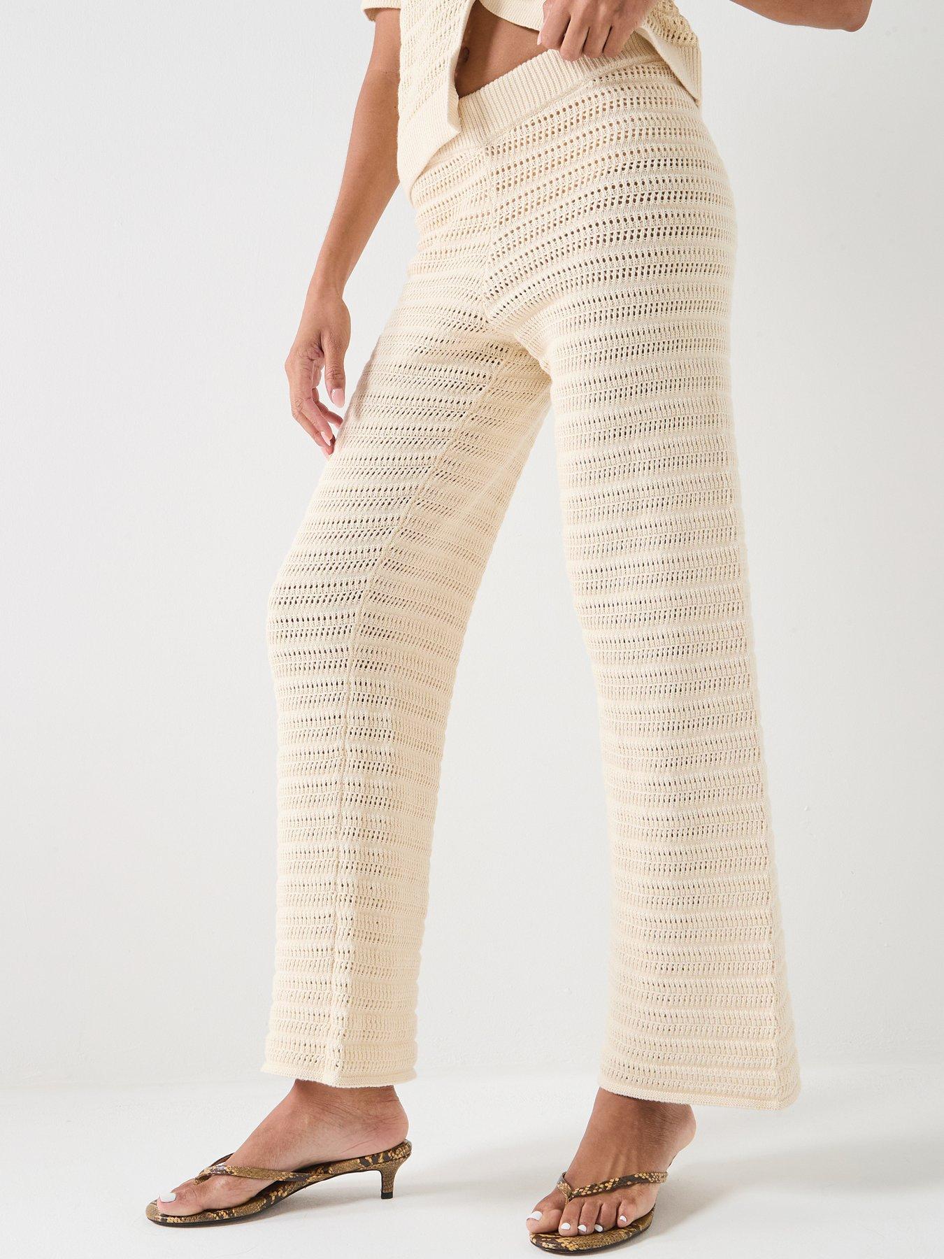 Vero Moda Hayley Crochet Knit Co-Ord Trousers - Cream