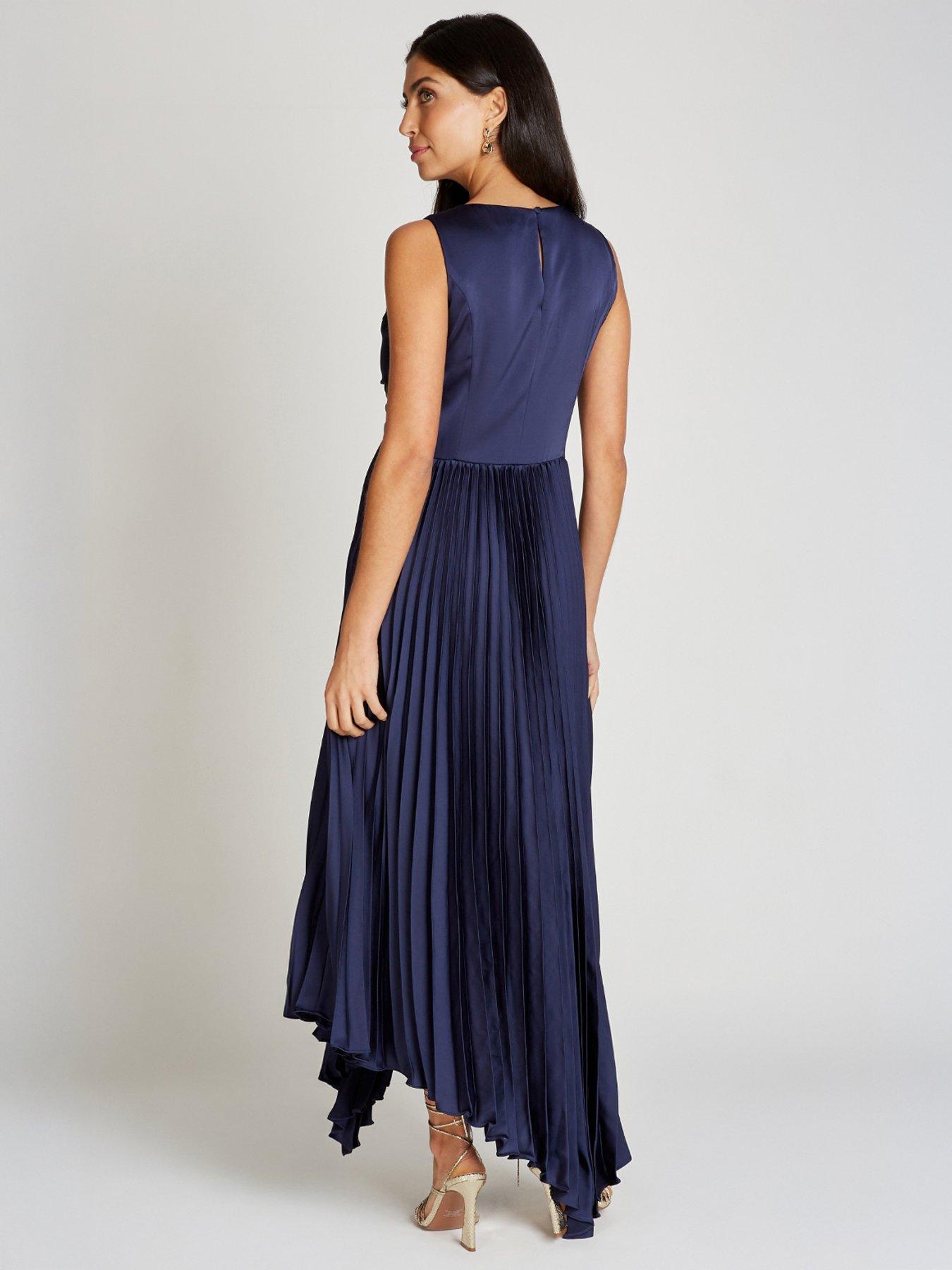 Little Mistress Satin Pleated Midaxi Dress - Navy | Very