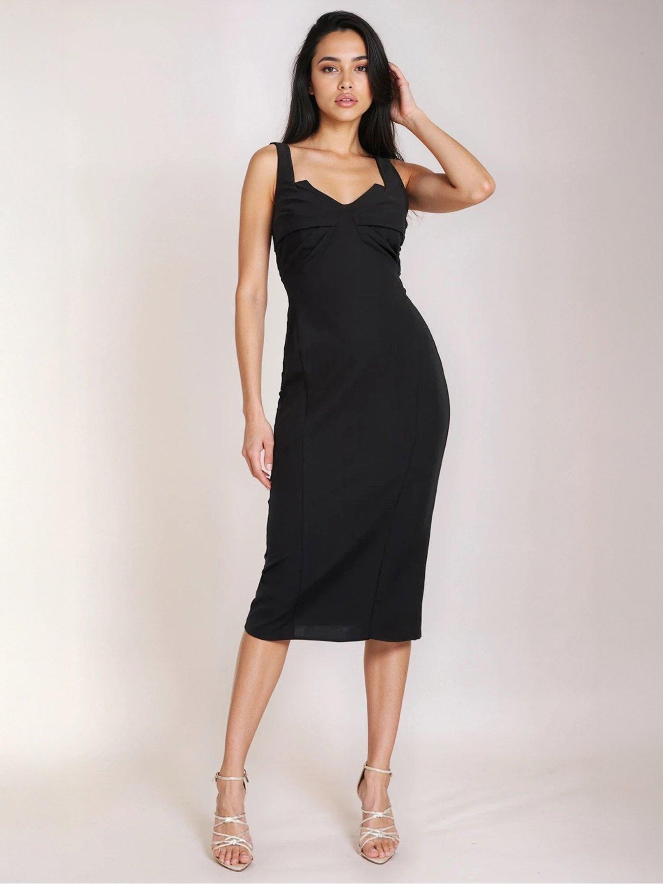 Little Mistress Knot Front Midi Dress - Black