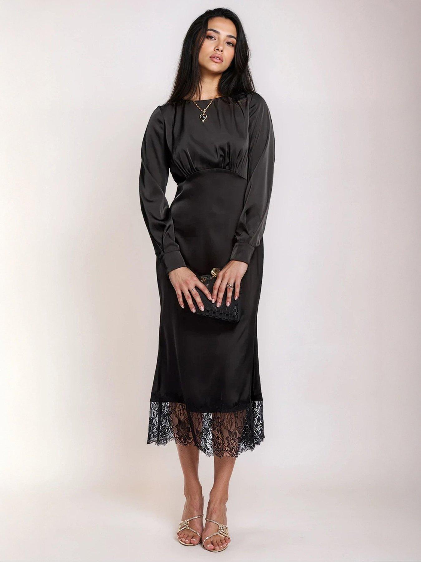 knee length dresses for ladies Little Mistress Black Lace Mini Dress