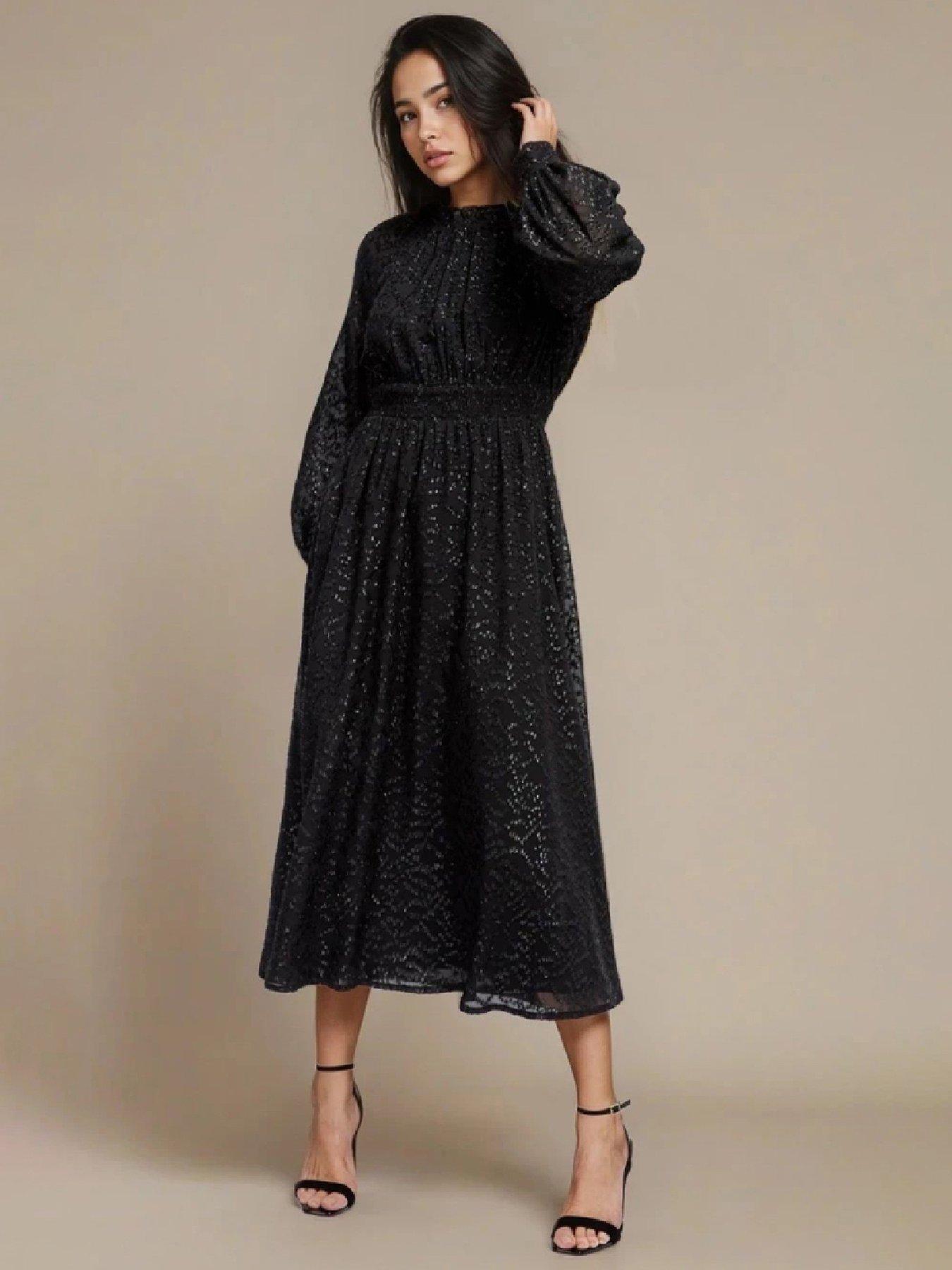 Little Mistress Metallic Texture Midaxi Dress - Black