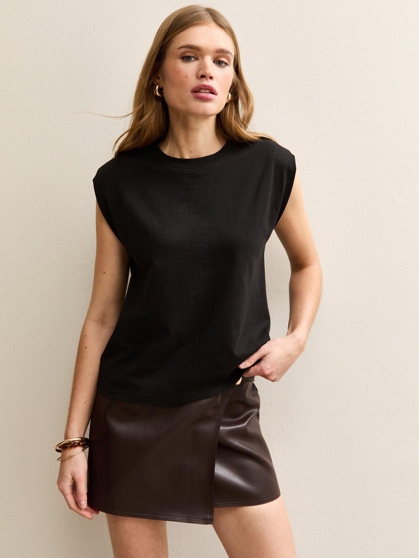 New Look Black Cotton Shoulder Pad Tank Tank Top