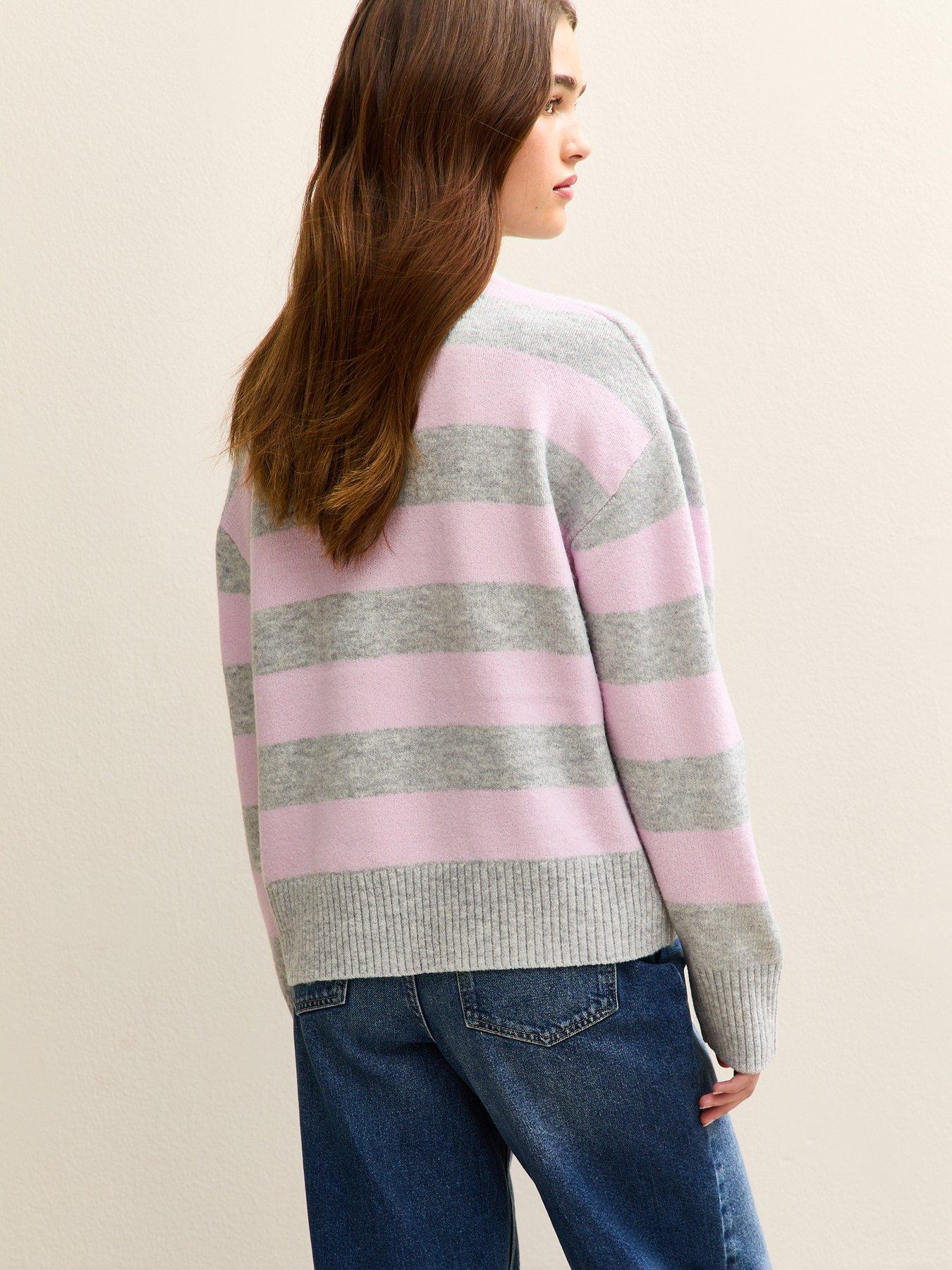 Image 2 of 6 of New Look Striped Midweight Jumper - Light Grey/Purple