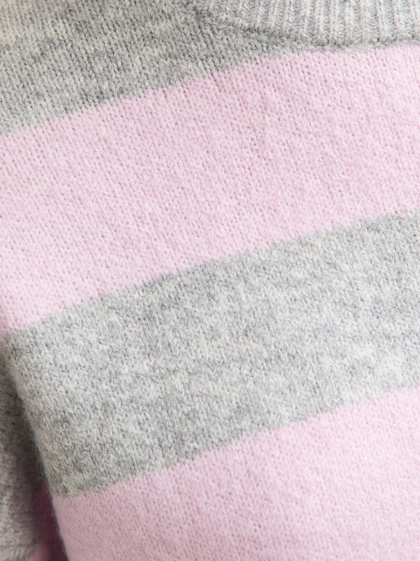Image 6 of 6 of New Look Striped Midweight Jumper - Light Grey/Purple