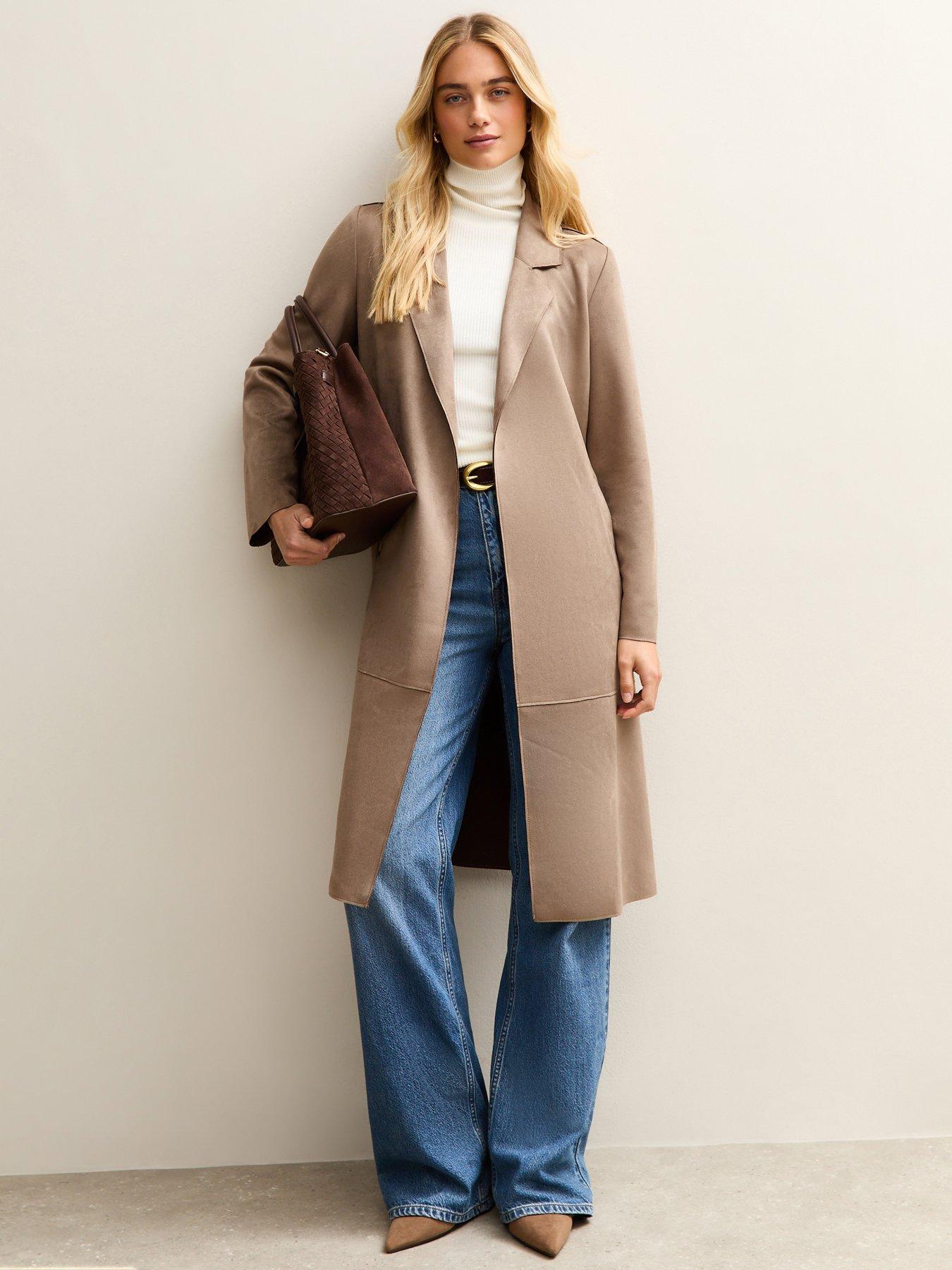 New Look Faux Suede Belted Duster Coat - Light Brown