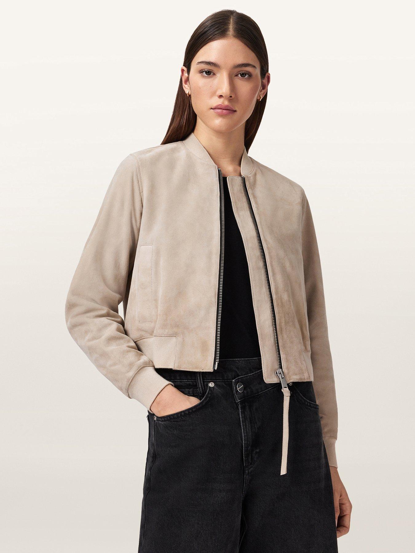 AllSaints Orten Suede Bomber Jacket - Silver Birch Grey