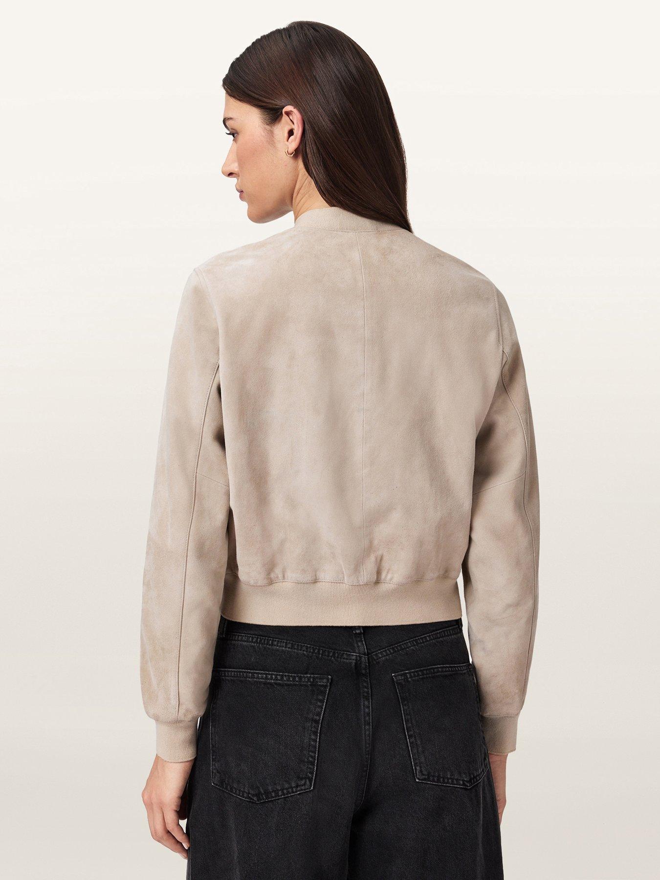 Image 2 of 6 of AllSaints Orten Suede Bomber Jacket - Silver Birch Grey