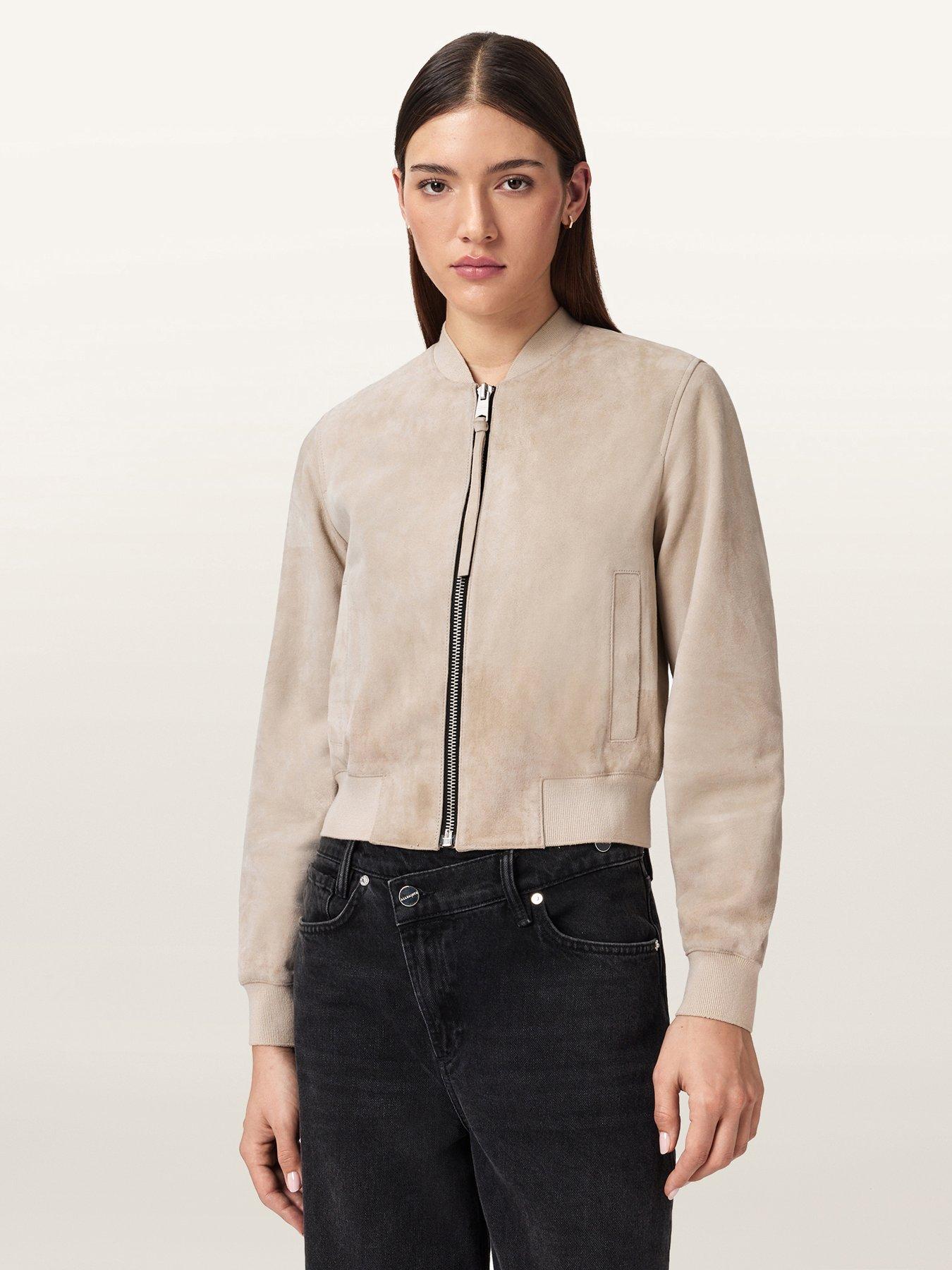 Image 3 of 6 of AllSaints Orten Suede Bomber Jacket - Silver Birch Grey