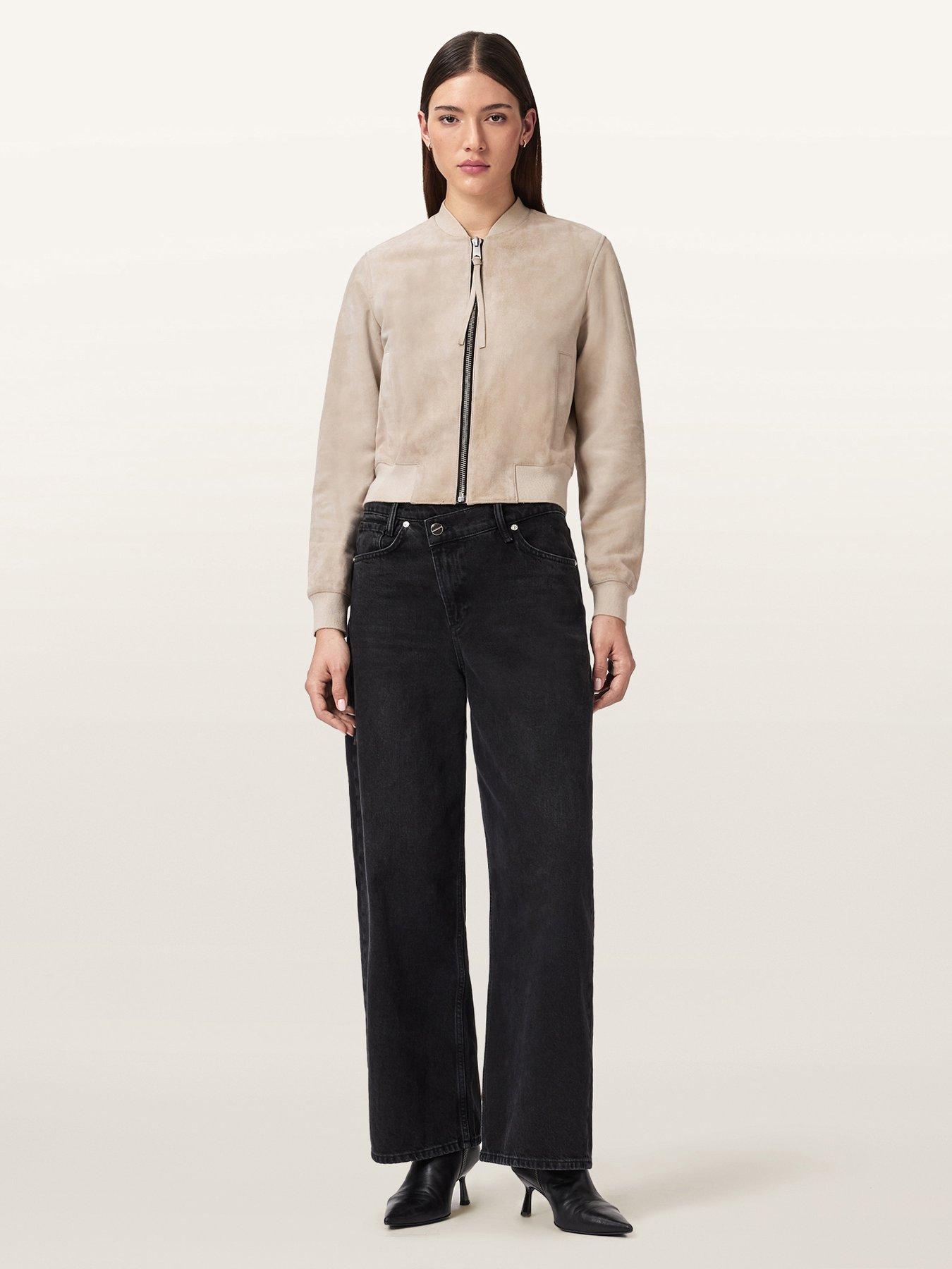 Image 4 of 6 of AllSaints Orten Suede Bomber Jacket - Silver Birch Grey