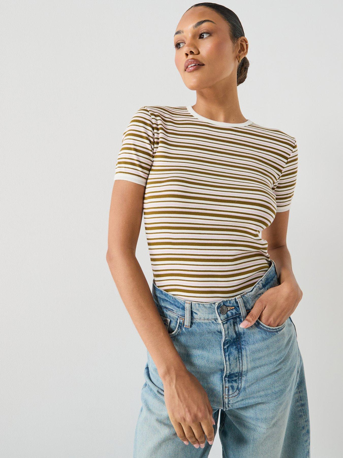 Image 1 of 5 of JDY Striped Short Sleeve T-Shirt - Brown