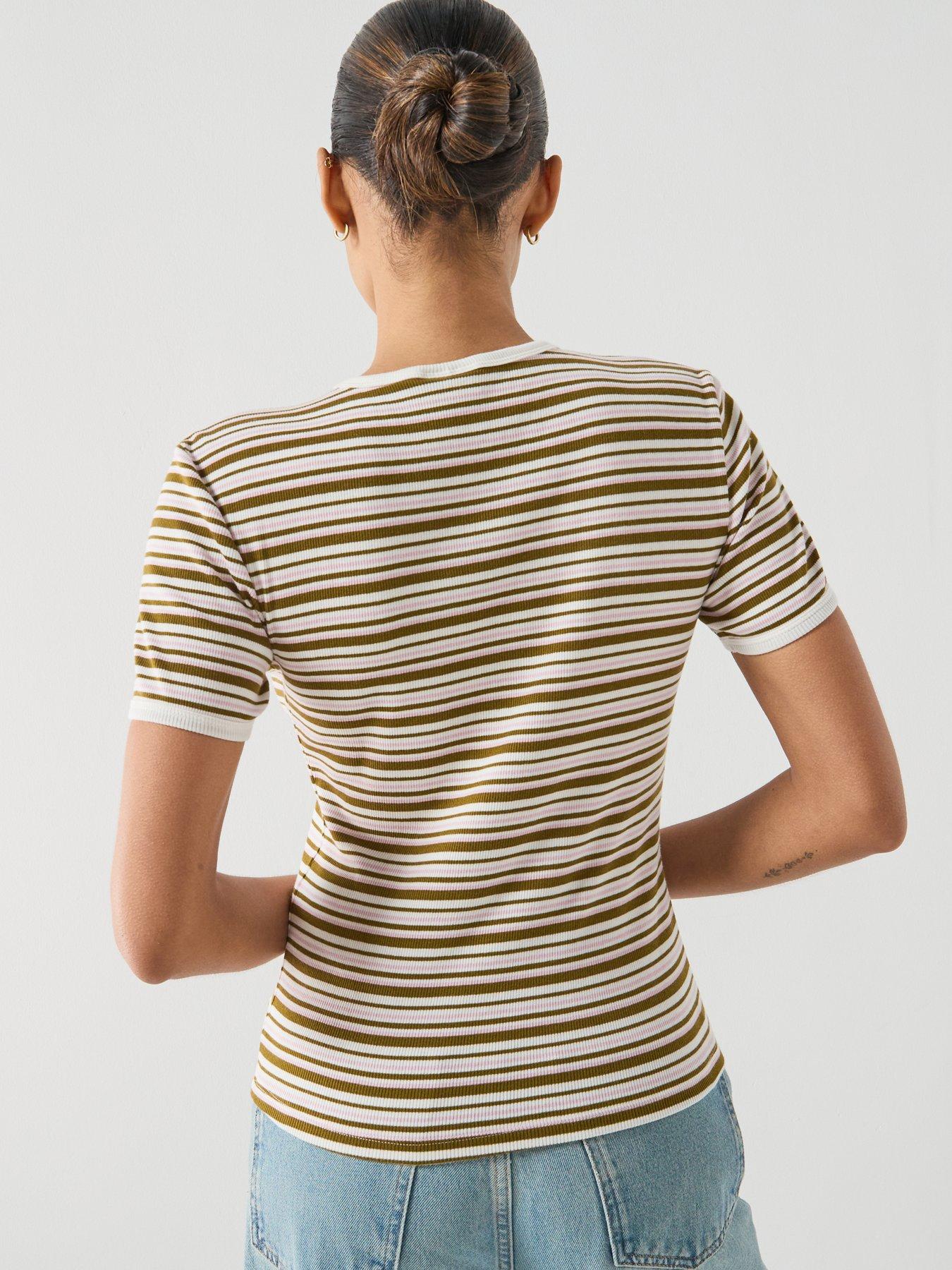Image 2 of 5 of JDY Striped Short Sleeve T-Shirt - Brown