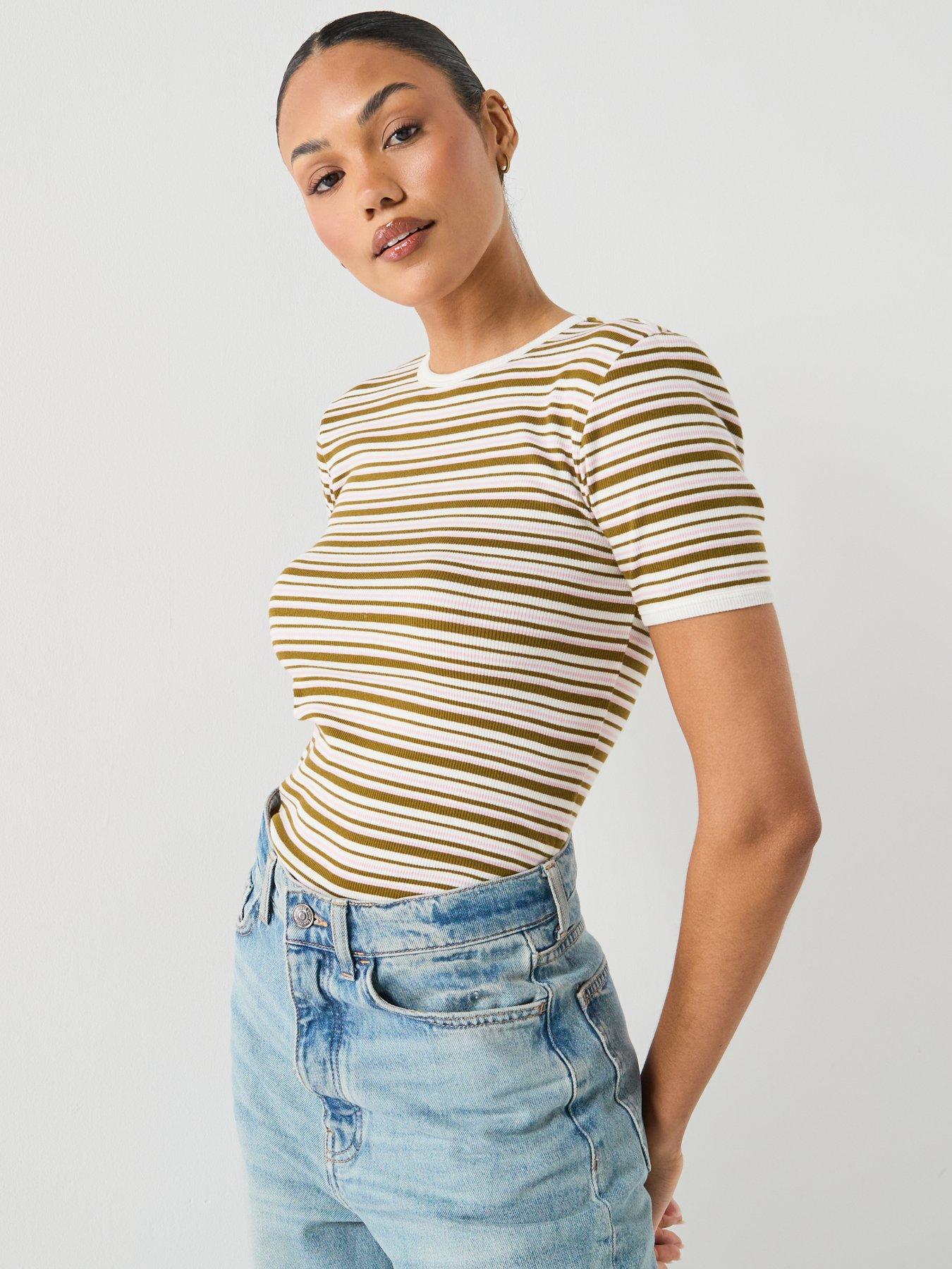 Image 5 of 5 of JDY Striped Short Sleeve T-Shirt - Brown