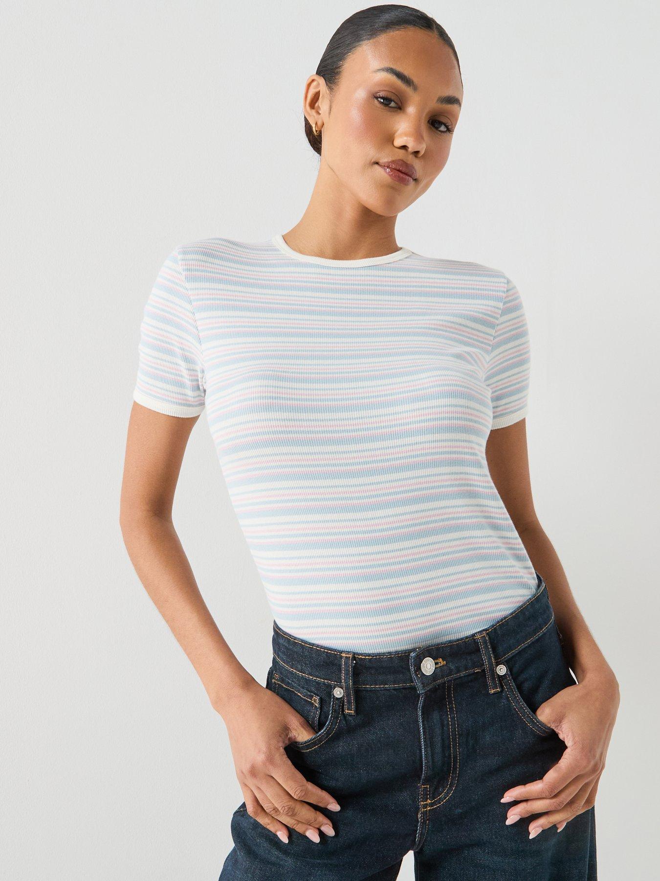 JDY Striped Short Sleeve T-Shirt - Blue
