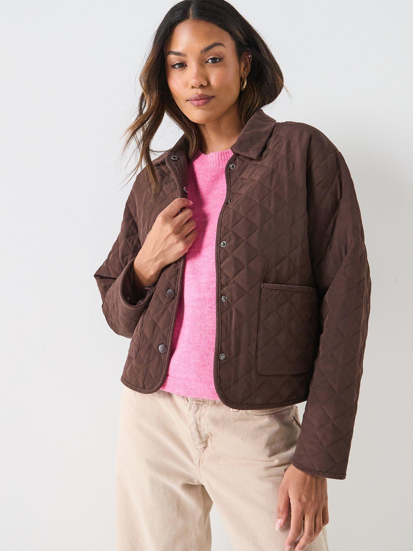 JDY Paula Long Sleeve Quilted Barn Jacket - Brown