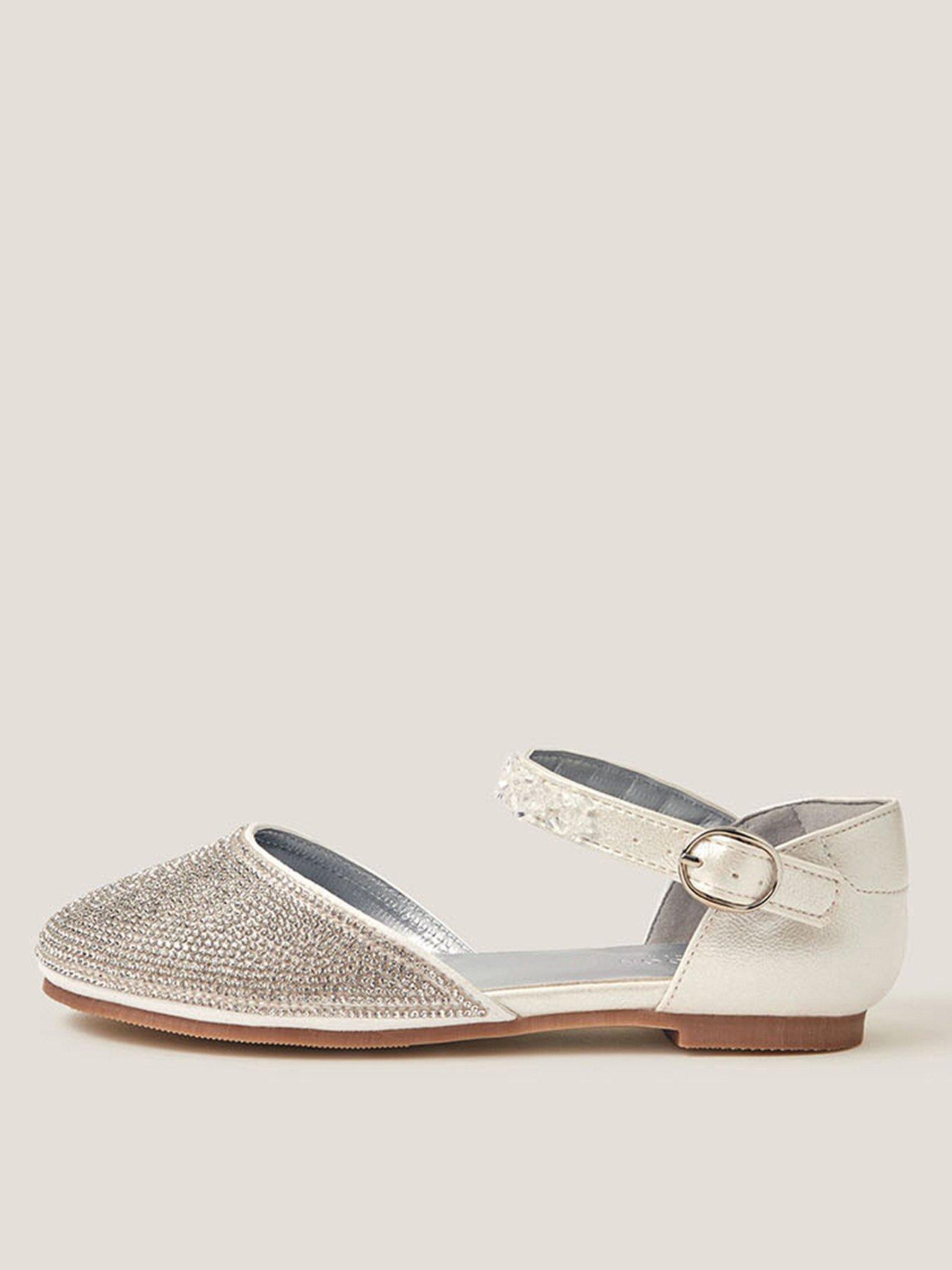 Monsoon Girls Diamante 2 Part Ballerina Shoes - Silver
