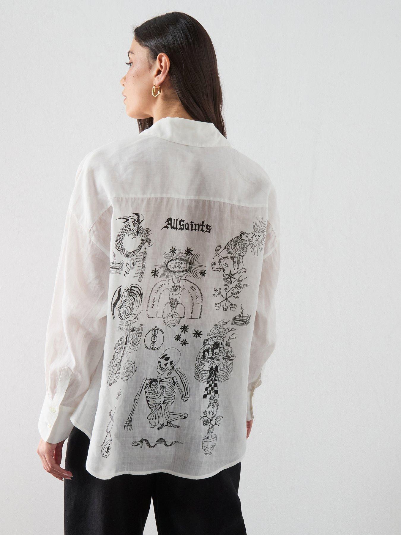 AllSaints Sparrow Printed Linen Shirt - White