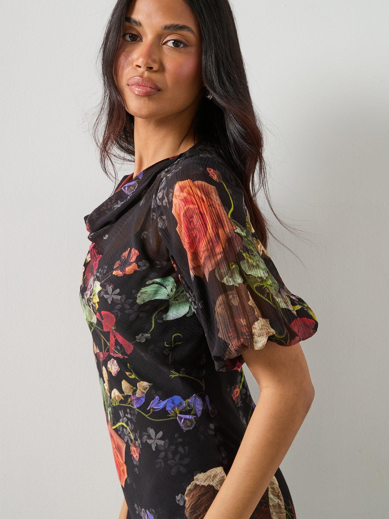 AllSaints Tiwa Silk Mix Floral Midaxi Dress - Haze Black | Very