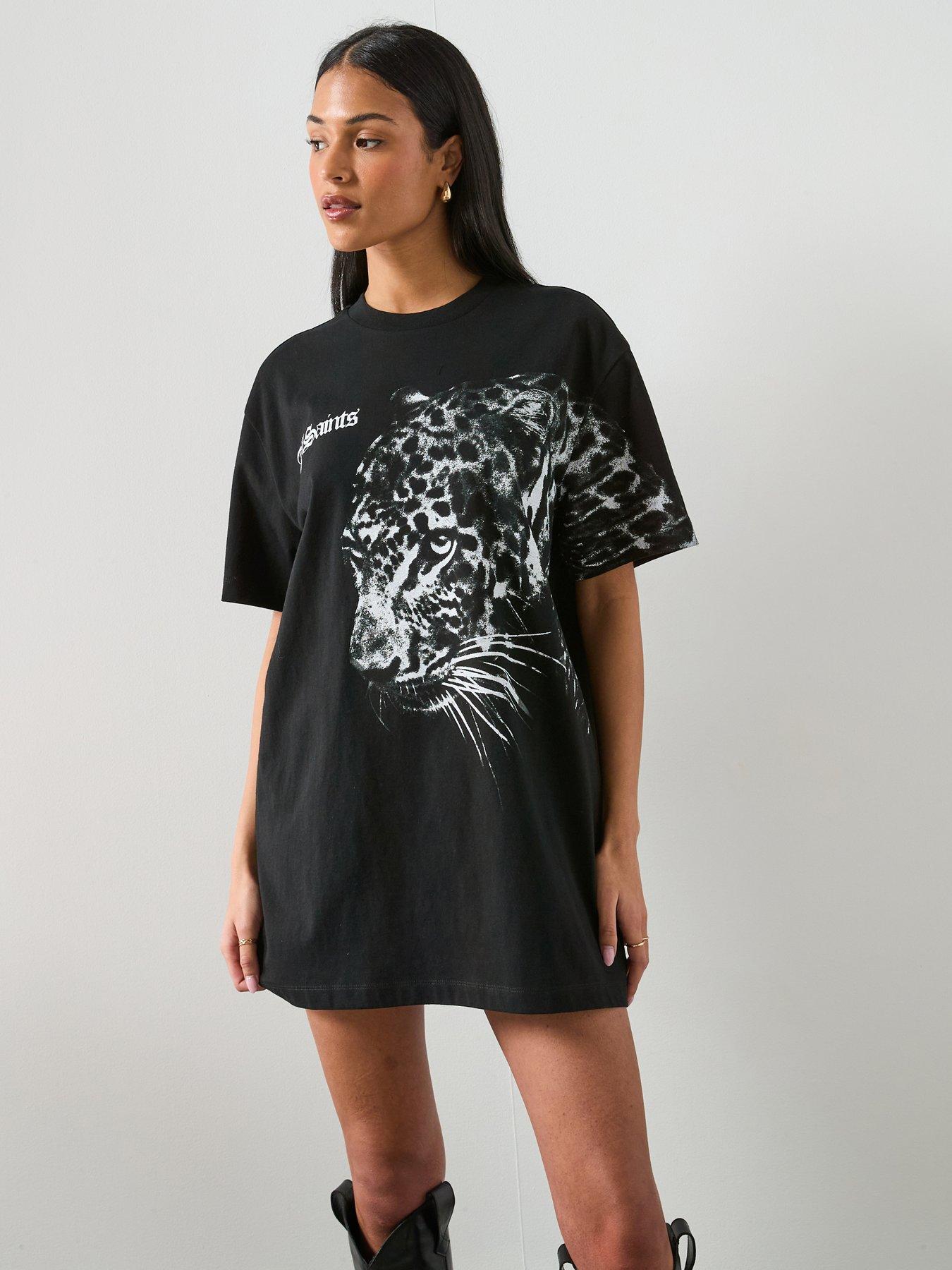 AllSaints Zaya Graphic Print T-Shirt Mini Dress, Black, Size S, Women