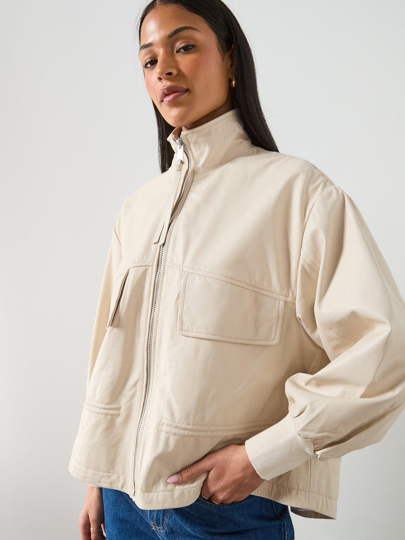 AllSaints Flor Relaxed Fit Leather Jacket - Off White