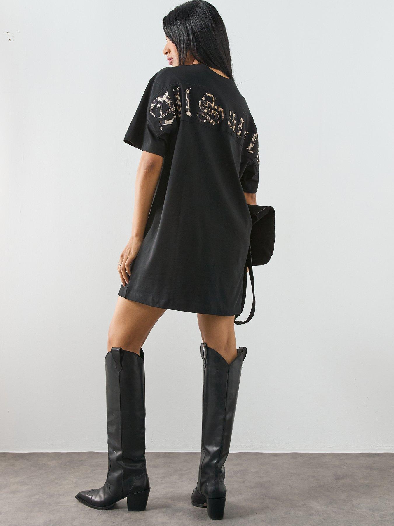 Image 1 of 6 of AllSaints Fuse Tee Dress - Black