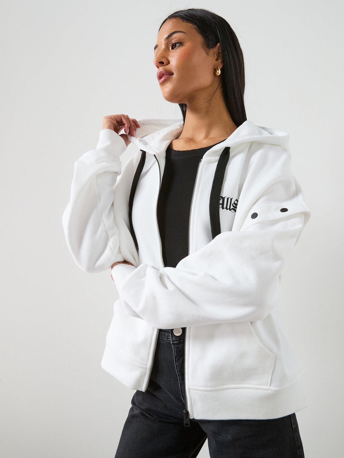 AllSaints Omnium Amphia Oversized Zip Hoodie - Optic White