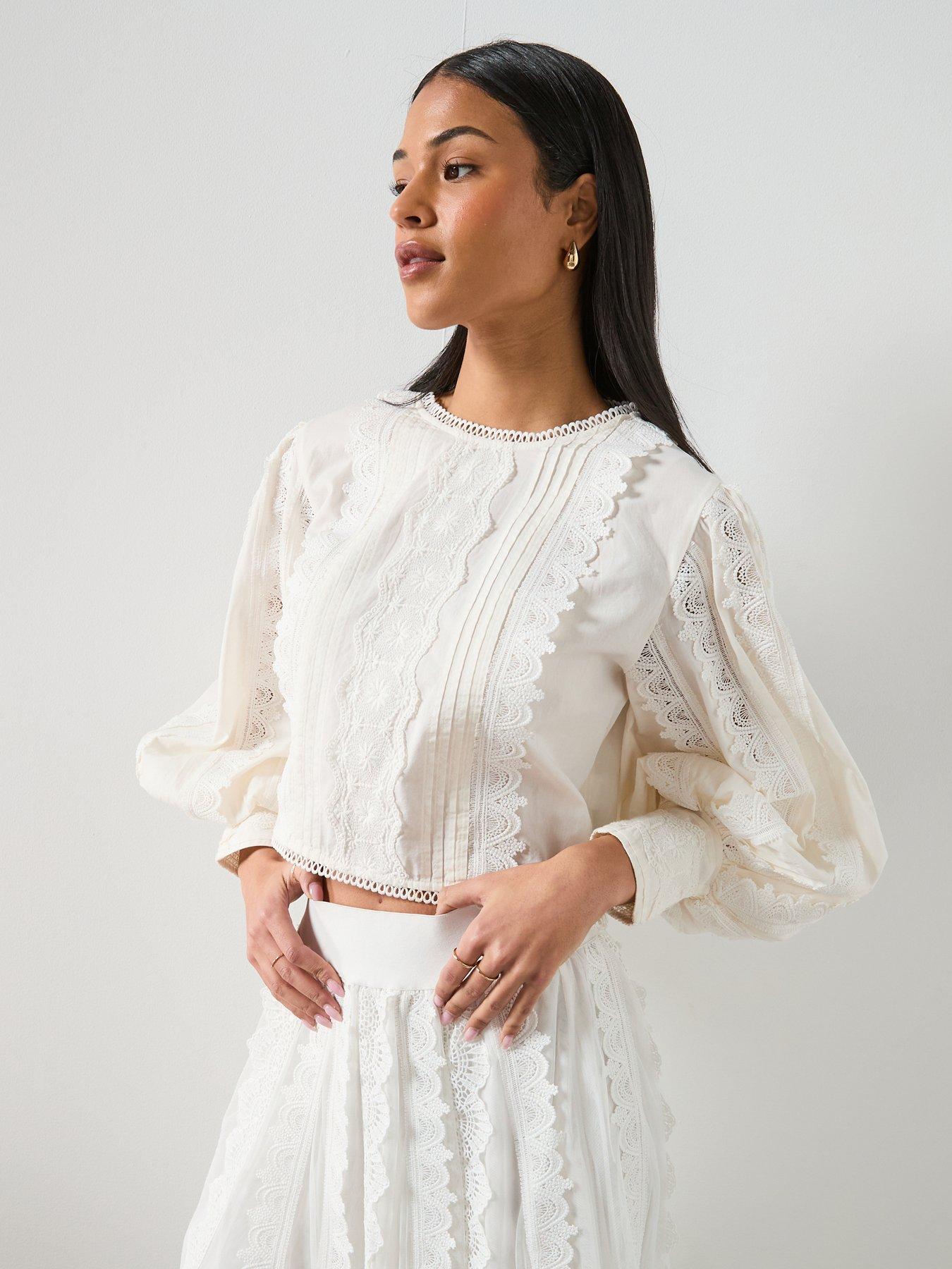 AllSaints Hart Lace Embroidered Top - White