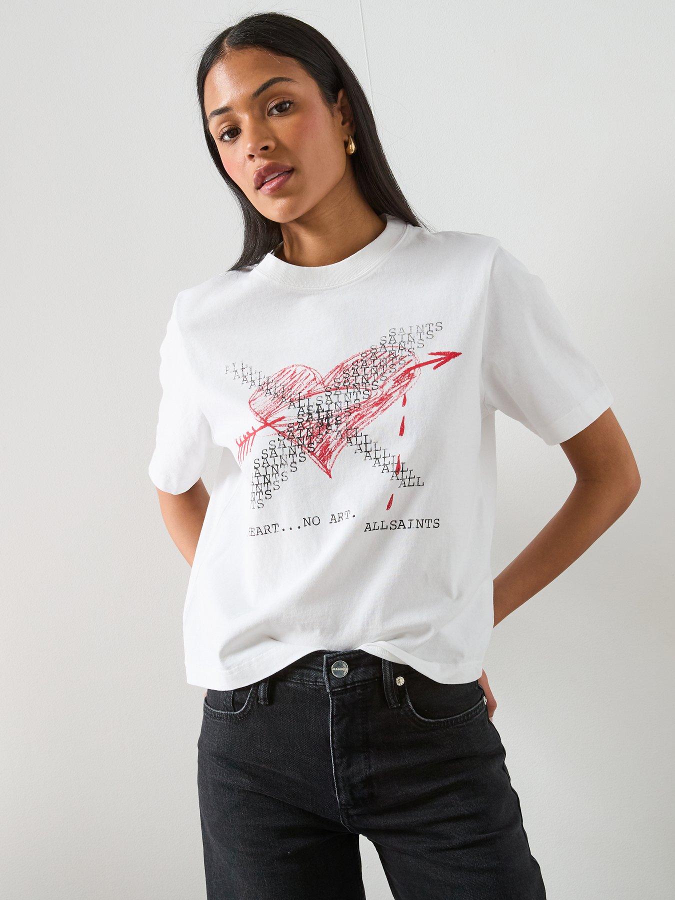 Image 6 of 6 of AllSaints Heartache Lisa Crew Neck T-Shirt - White