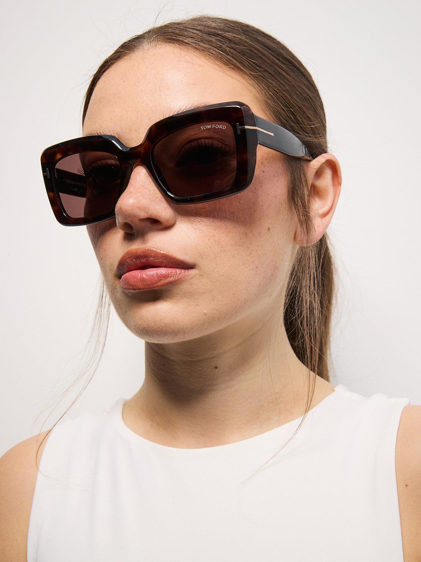 Image 1 of 7 of Tom Ford Leila Dark Havana Rectangular Sunglasses &nbsp;- Brown