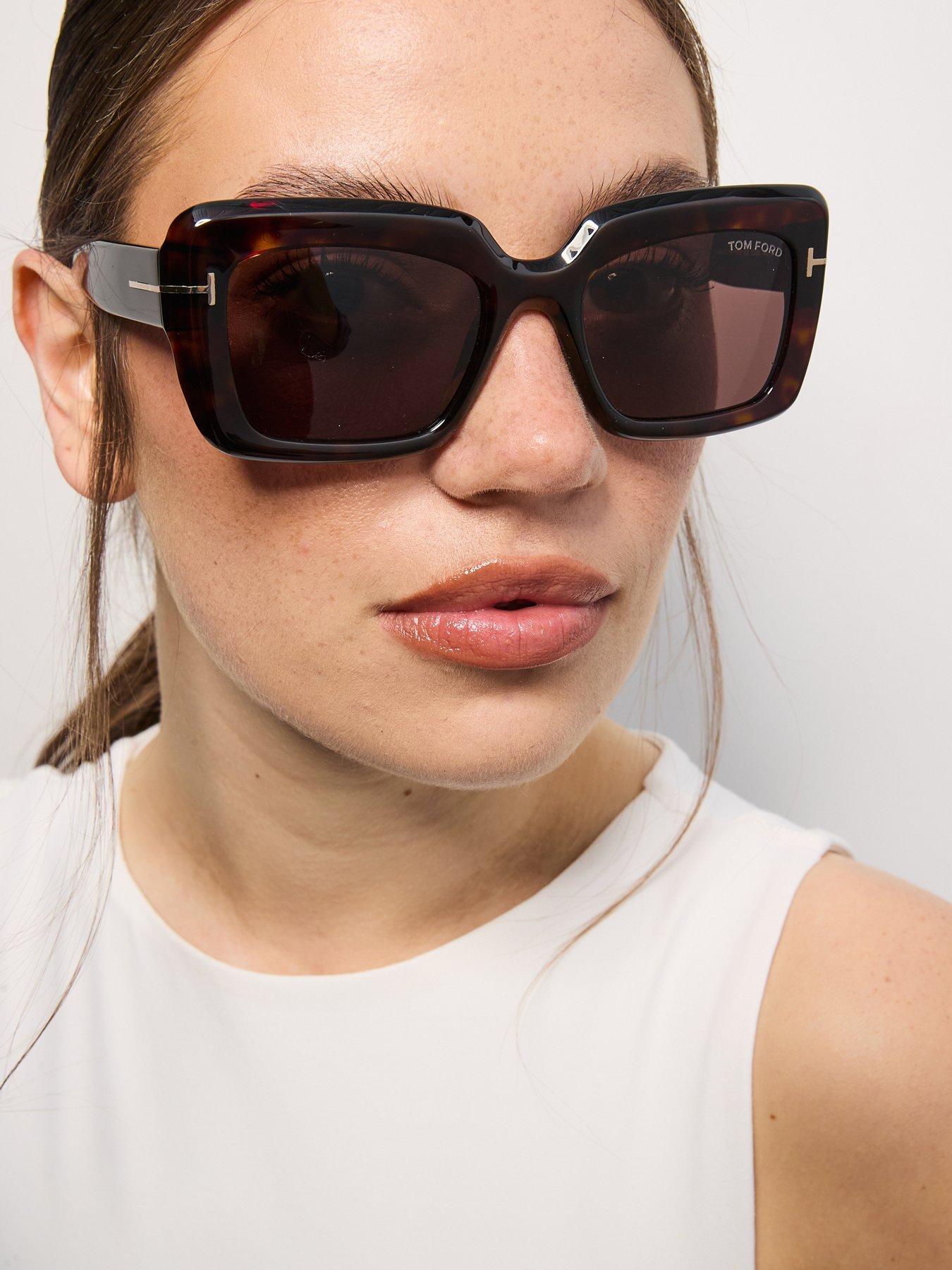 Image 7 of 7 of Tom Ford Leila Dark Havana Rectangular Sunglasses &nbsp;- Brown