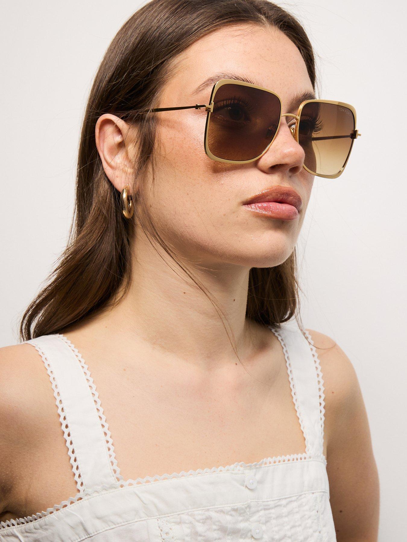 Image 1 of 7 of Tom Ford Tara &nbsp;Shiny Deep Geometric Sunglasses - Gold