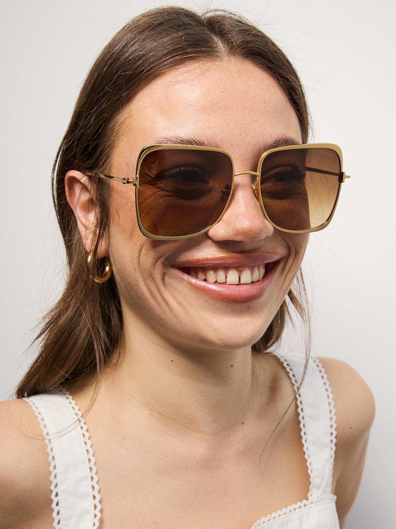 Image 7 of 7 of Tom Ford Tara &nbsp;Shiny Deep Geometric Sunglasses - Gold