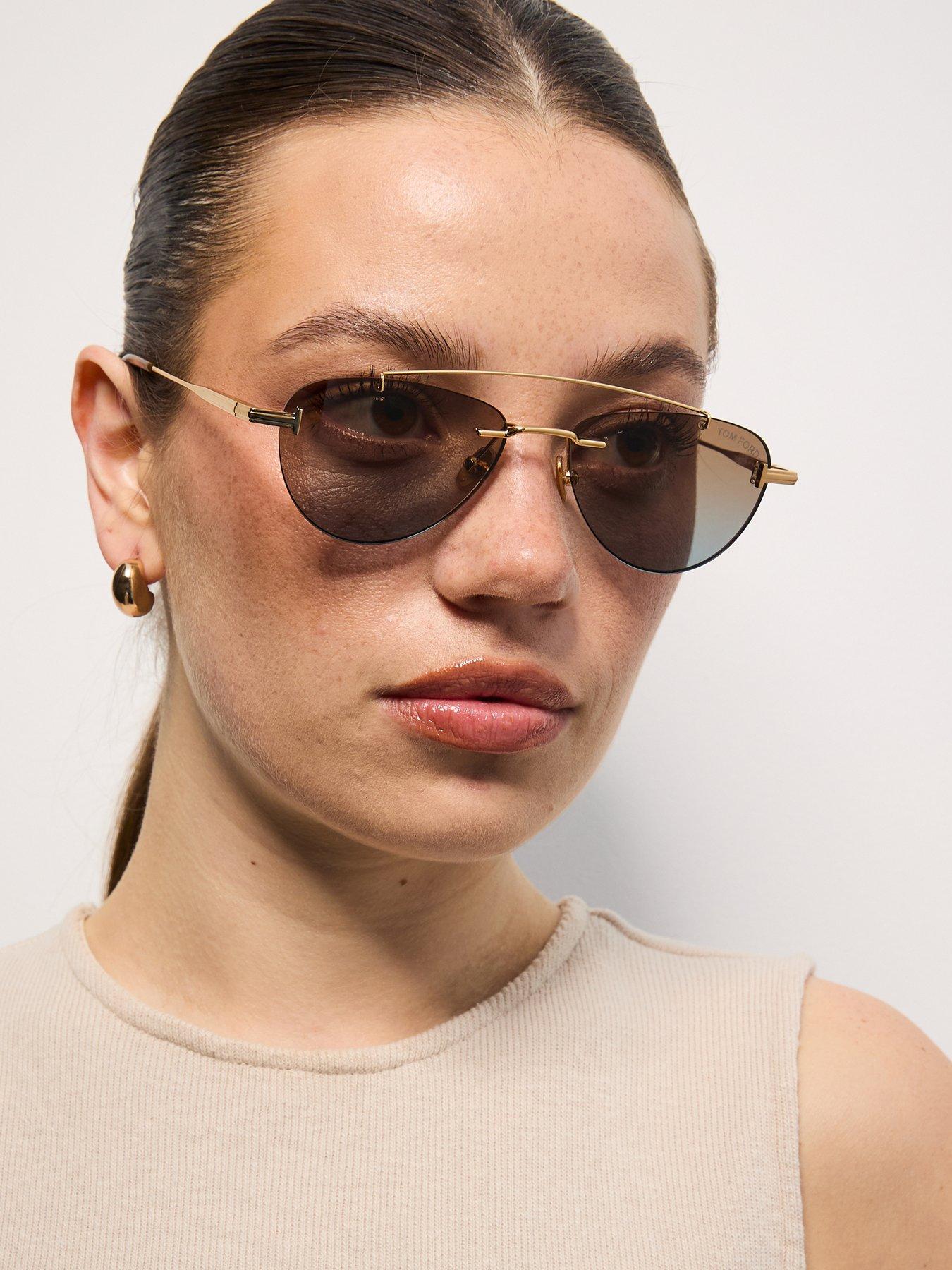 Tom Ford Shiny Deep Astor Pilot Sunglasses - Gold