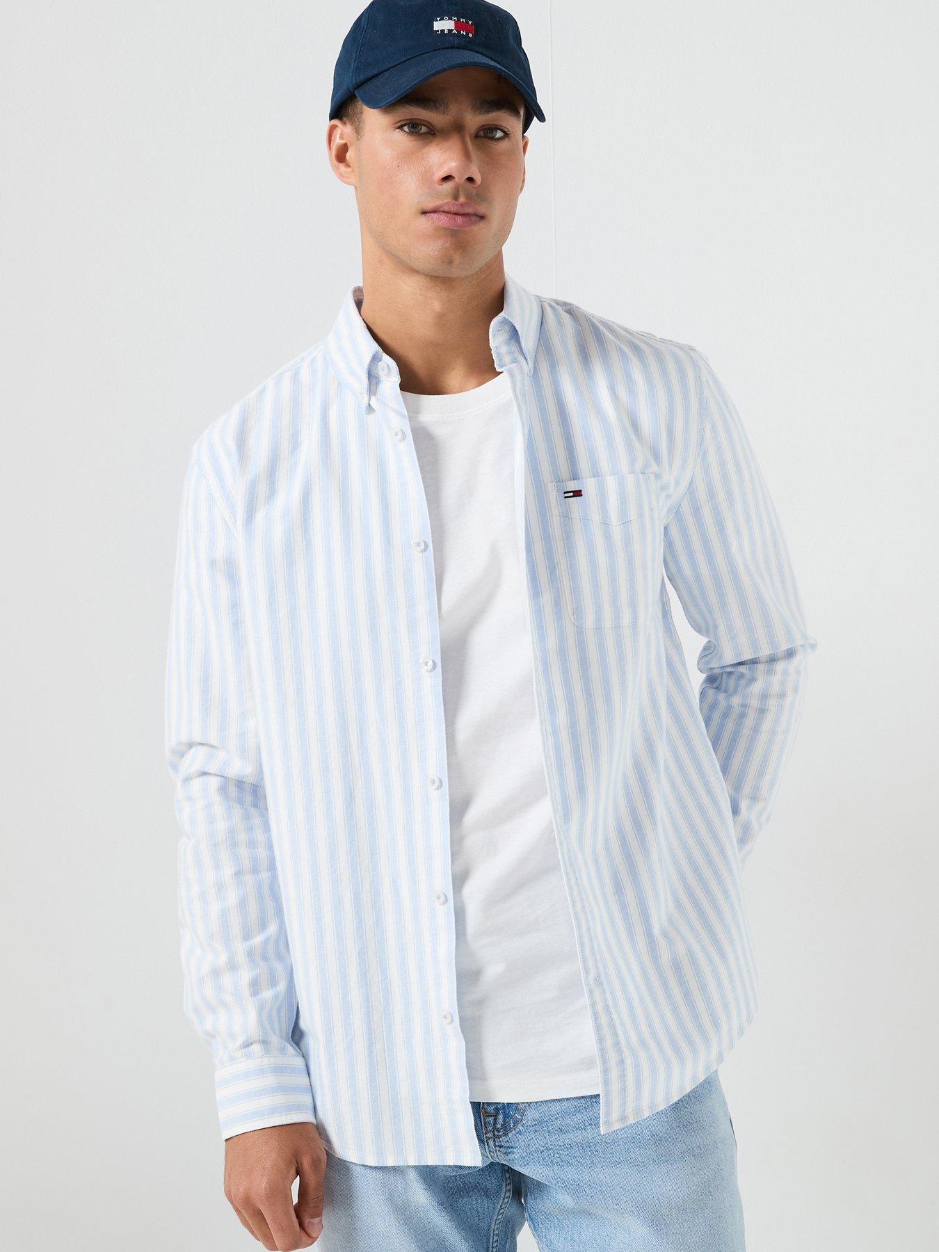 Tommy Jeans Regular Stripe Oxford Long Sleeve Shirt, Blue, Size S, Men