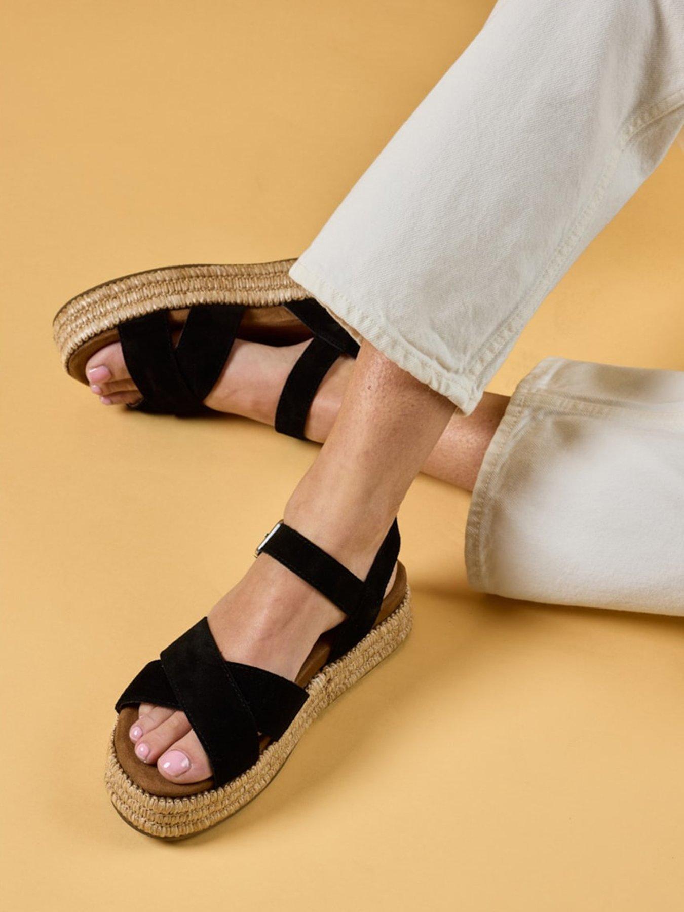 Image 1 of 7 of Hush Puppies Rosa Raffia Sandals&nbsp;- Black