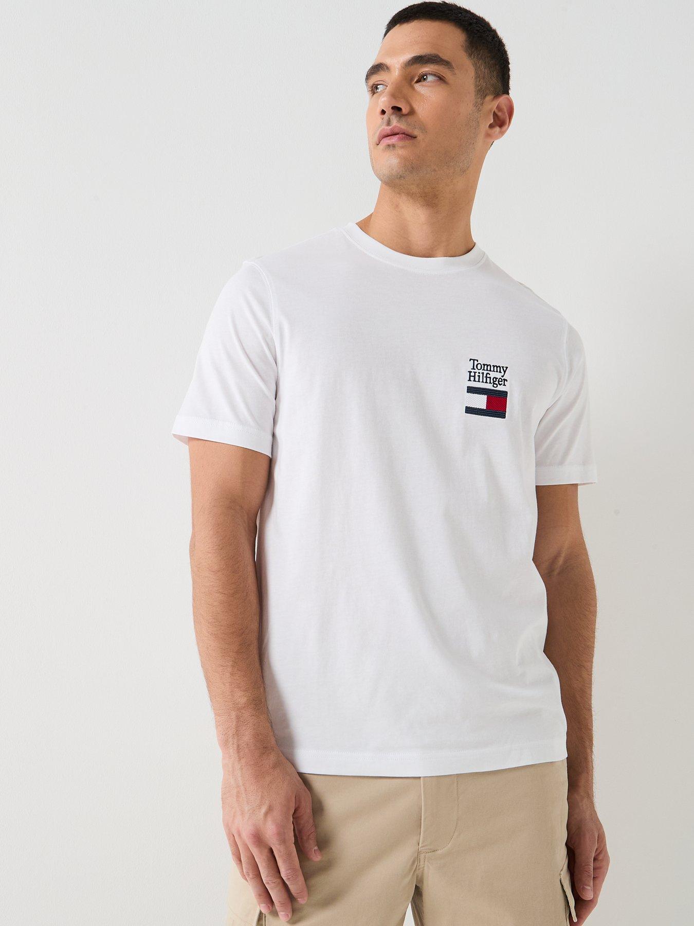 Tommy Hilfiger Short Sleeve Crew Neck Logo T-Shirt, White, Size L, Men
