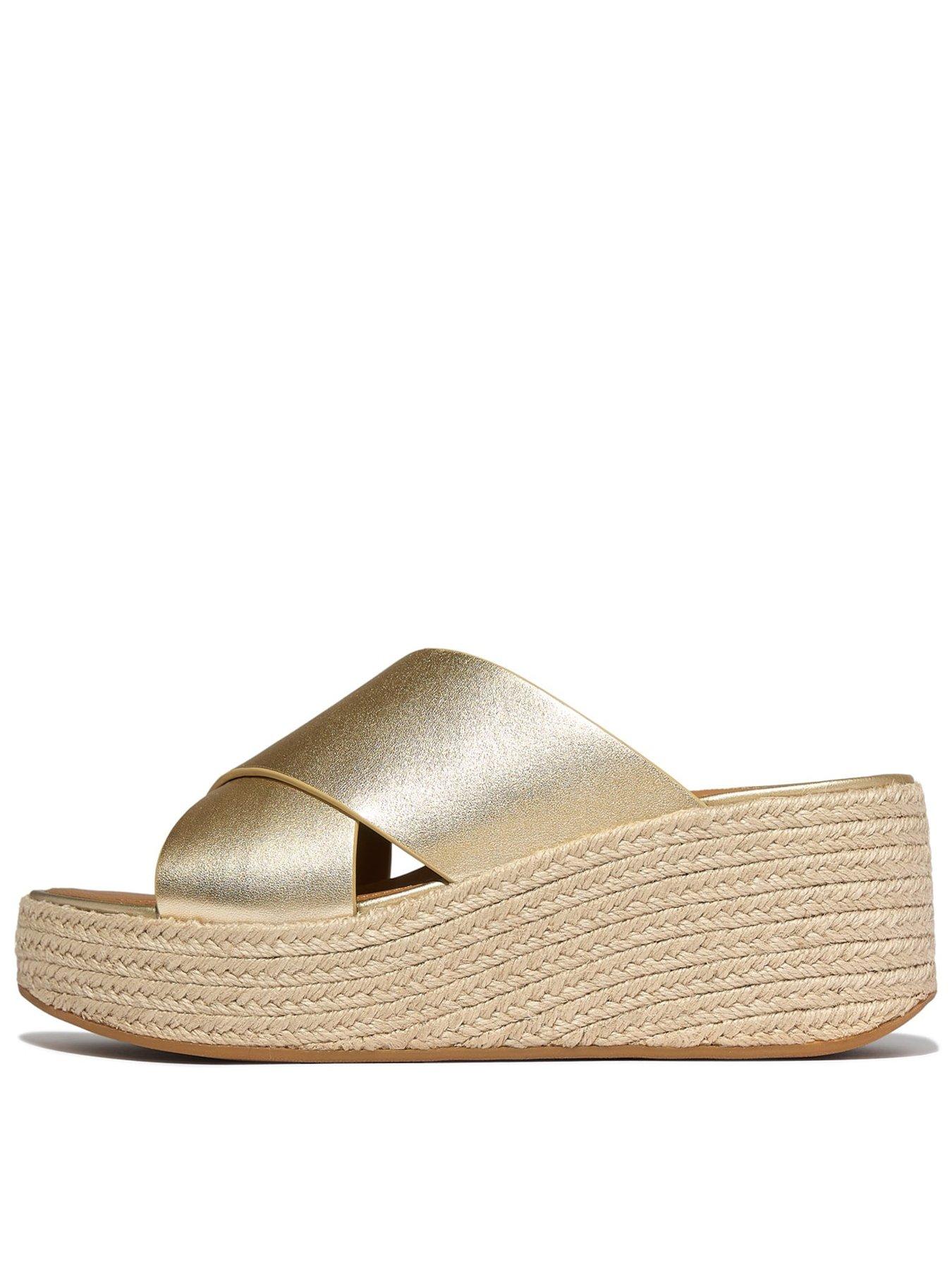 FitFlop Platfforms Espadrille Leather Wedge Cross Slides