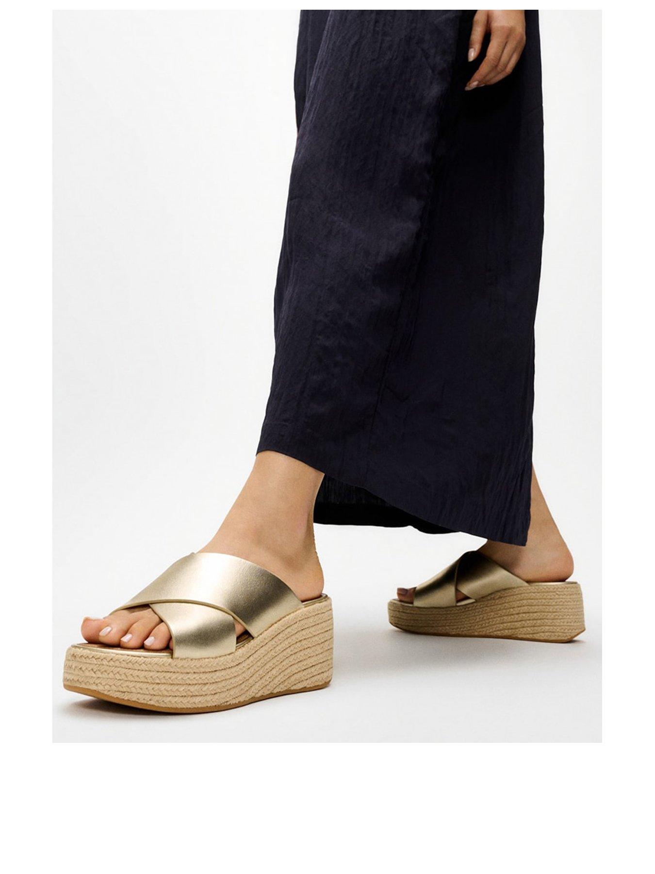 Image 2 of 6 of FitFlop Platfforms Espadrille Leather Wedge Cross Slides