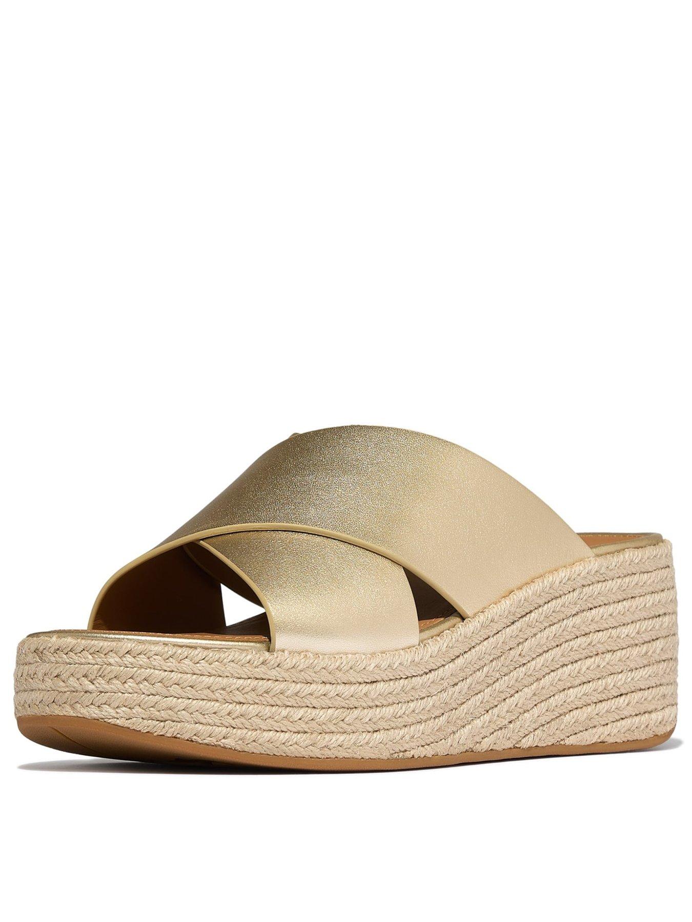 Image 3 of 6 of FitFlop Platfforms Espadrille Leather Wedge Cross Slides