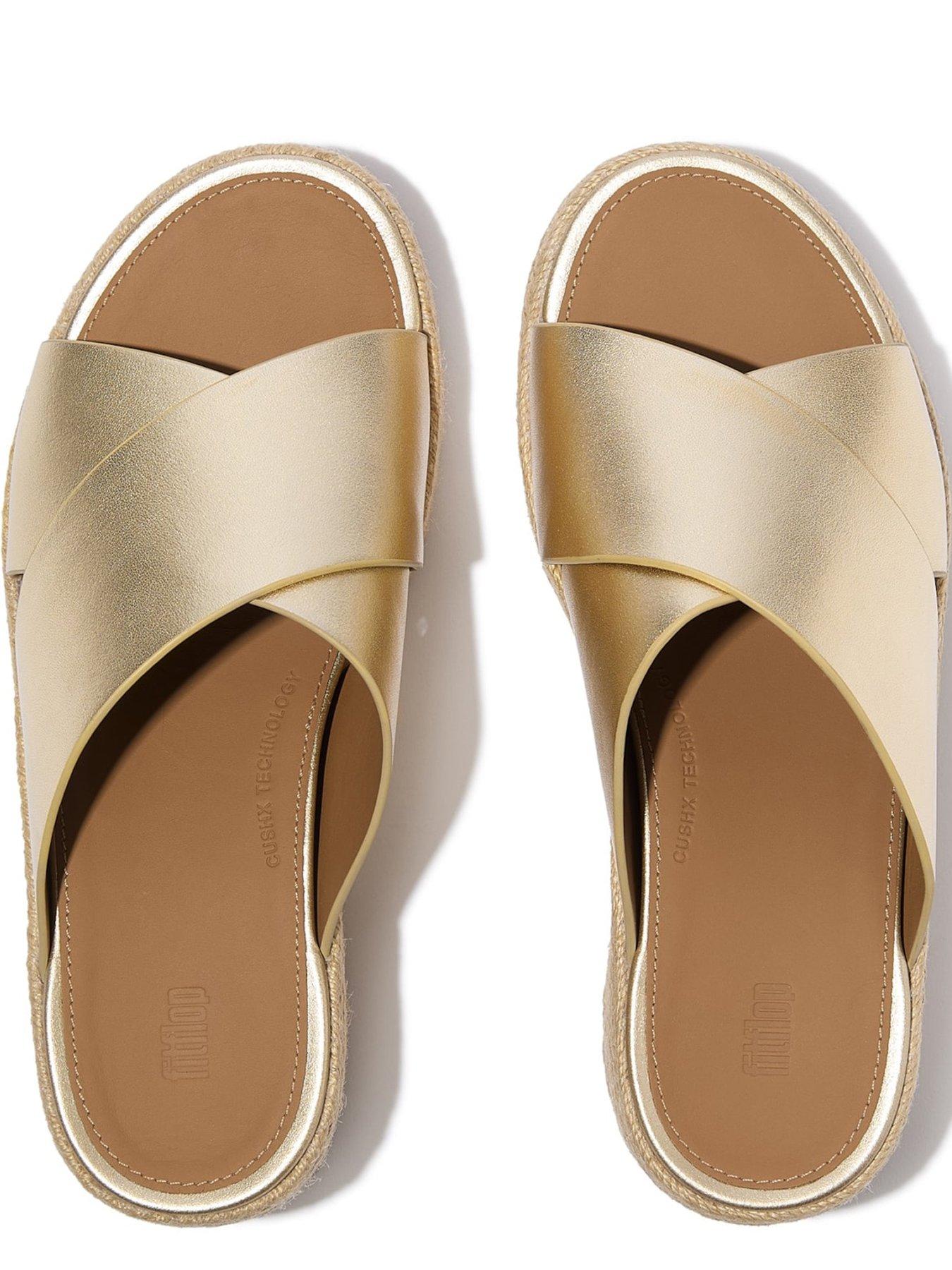 Image 4 of 6 of FitFlop Platfforms Espadrille Leather Wedge Cross Slides