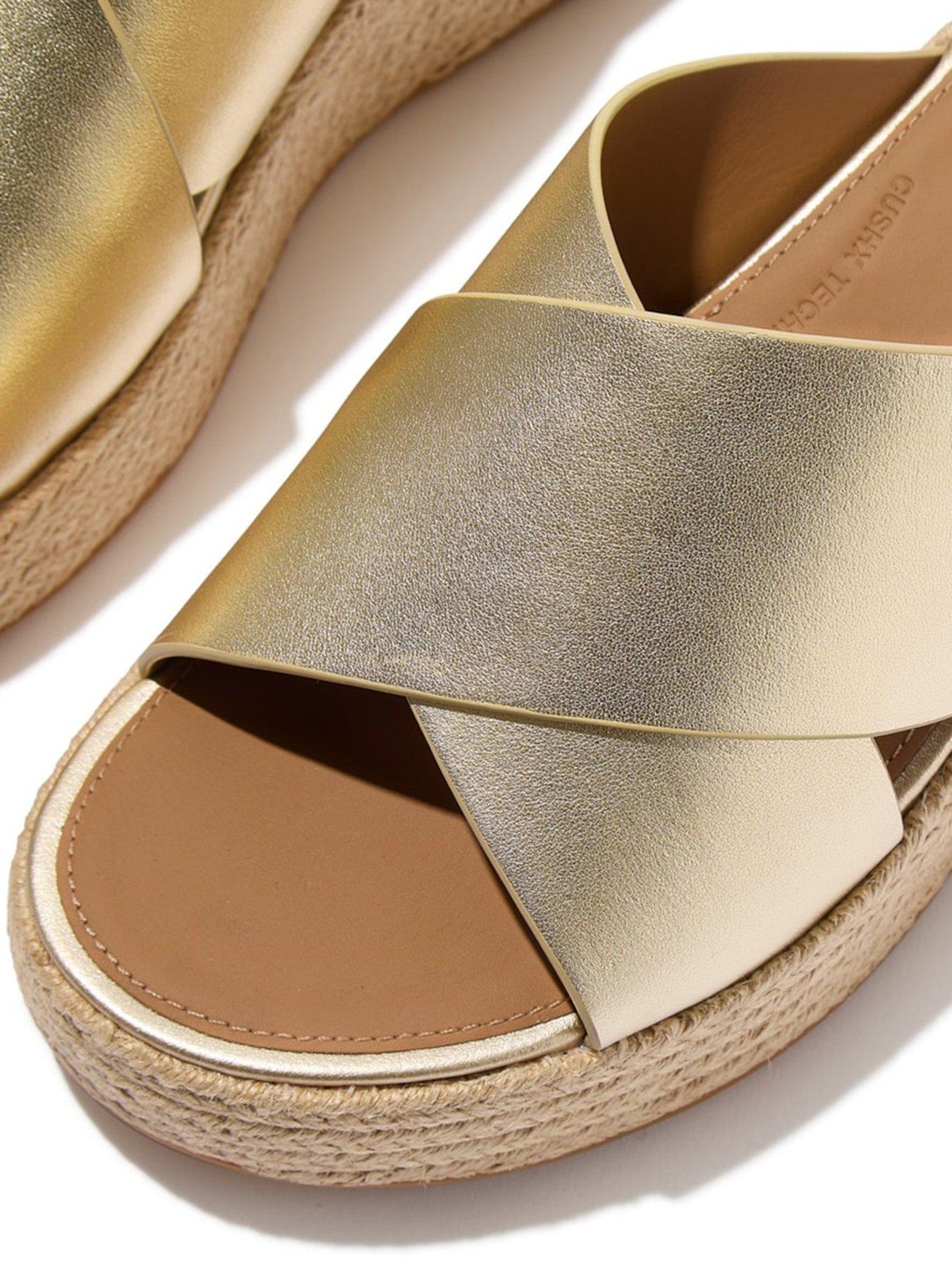 Image 6 of 6 of FitFlop Platfforms Espadrille Leather Wedge Cross Slides