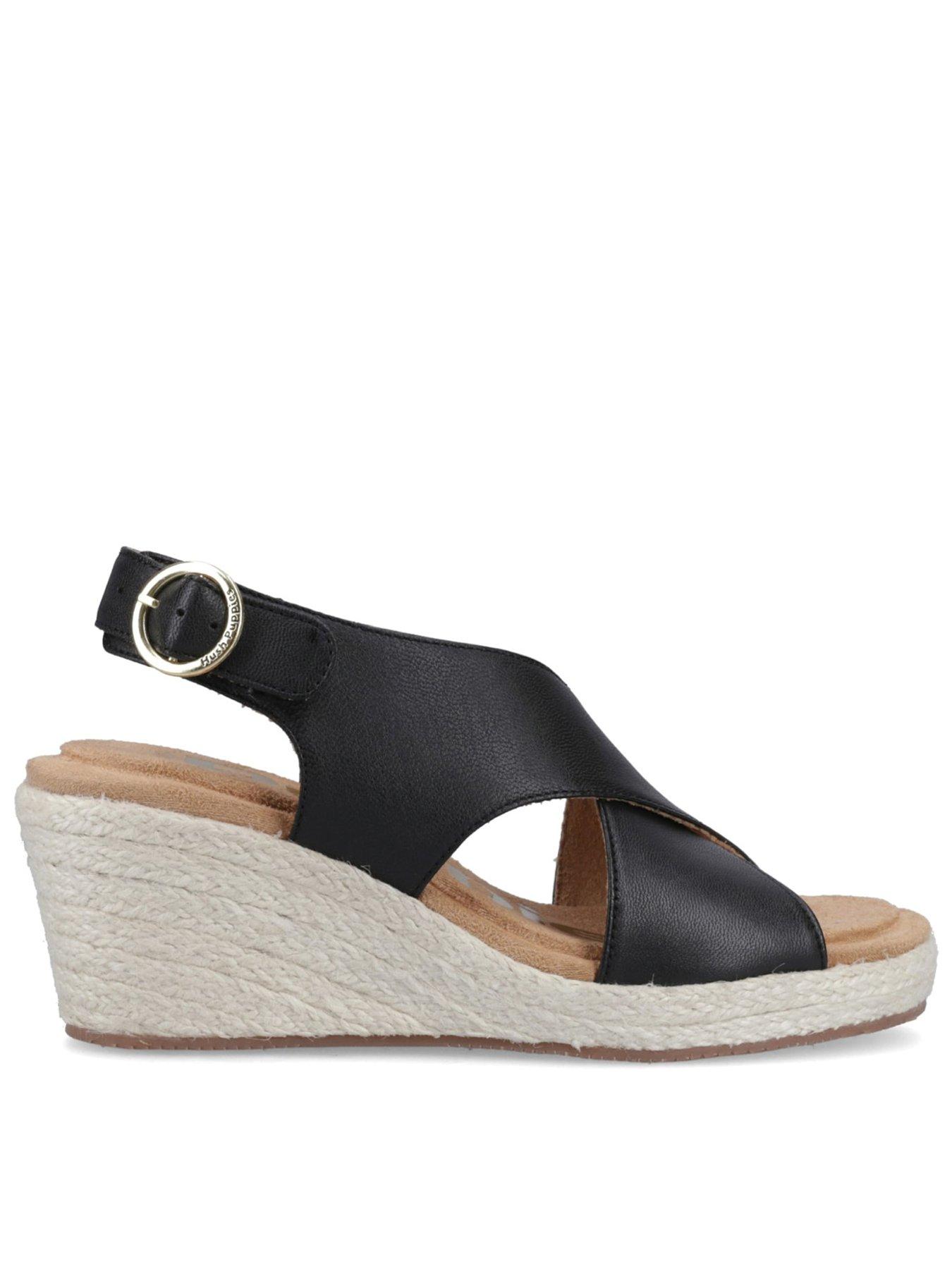 Hush Puppies Willow Rattan Back Stap Wedge-black