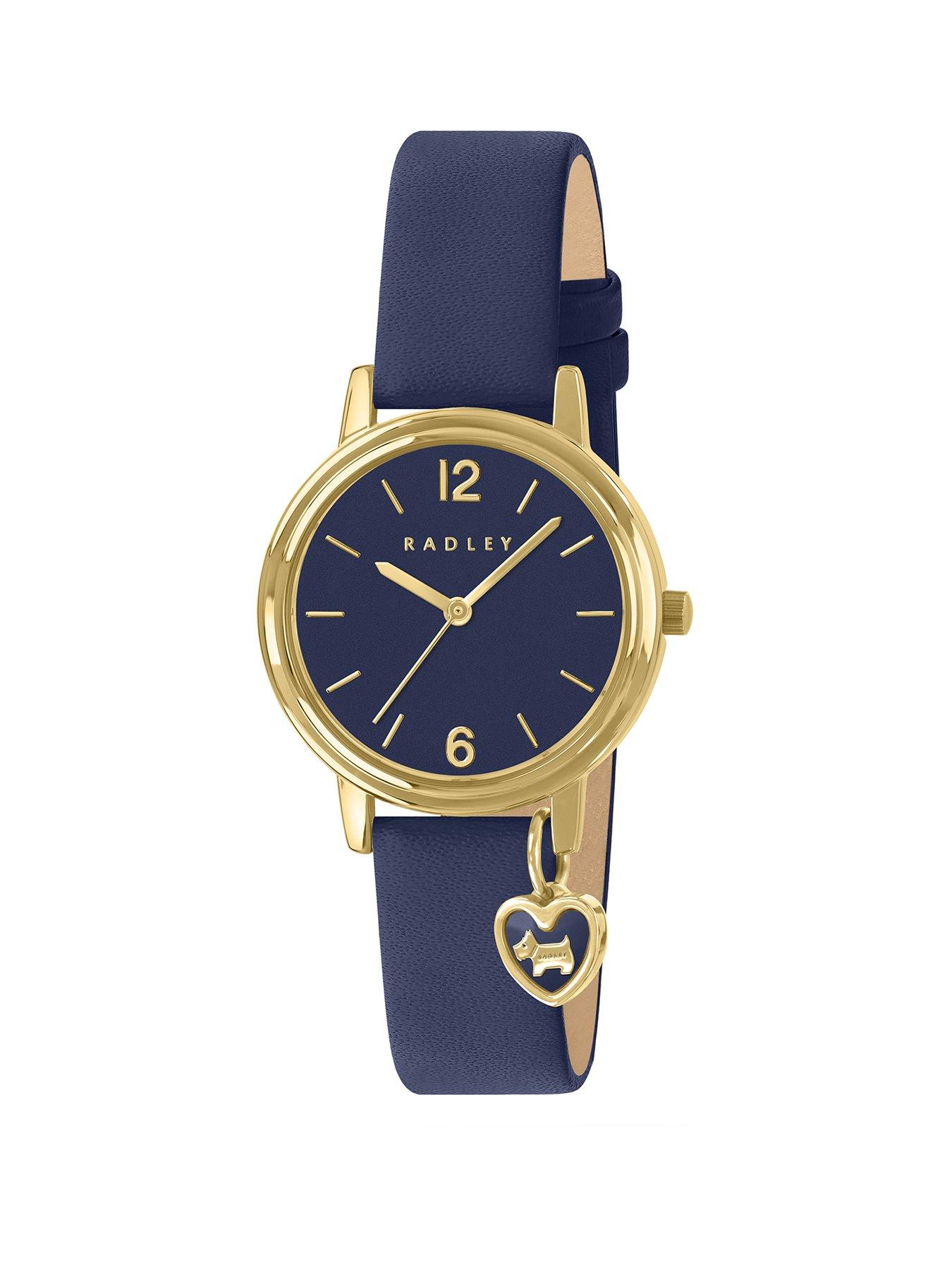 Radley Gold Plated Case Heart Charm Ink Leather Strap Watch