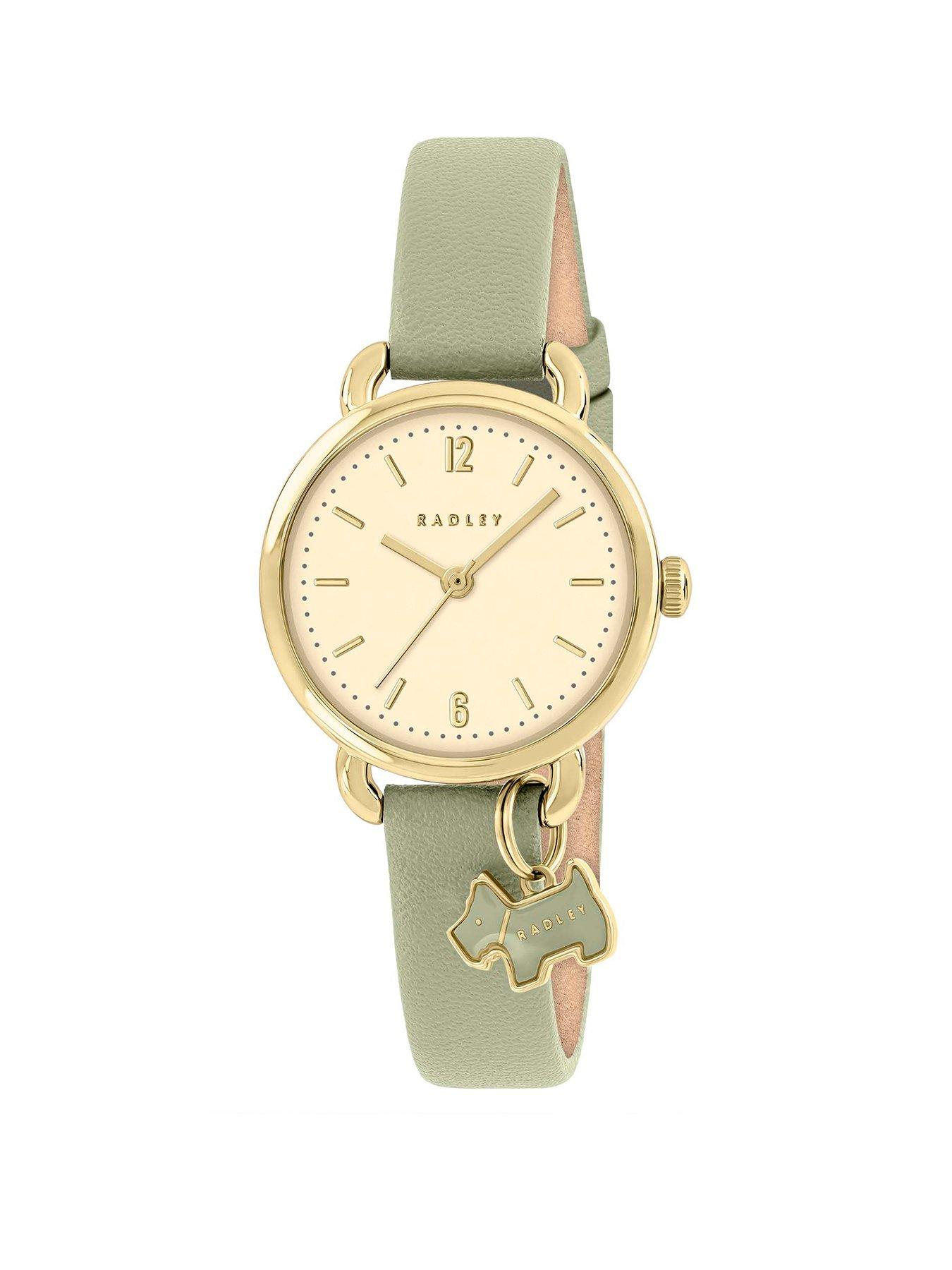 Radley Gold Plated Case Dog Heart Charm Herbal Leather Strap Watch