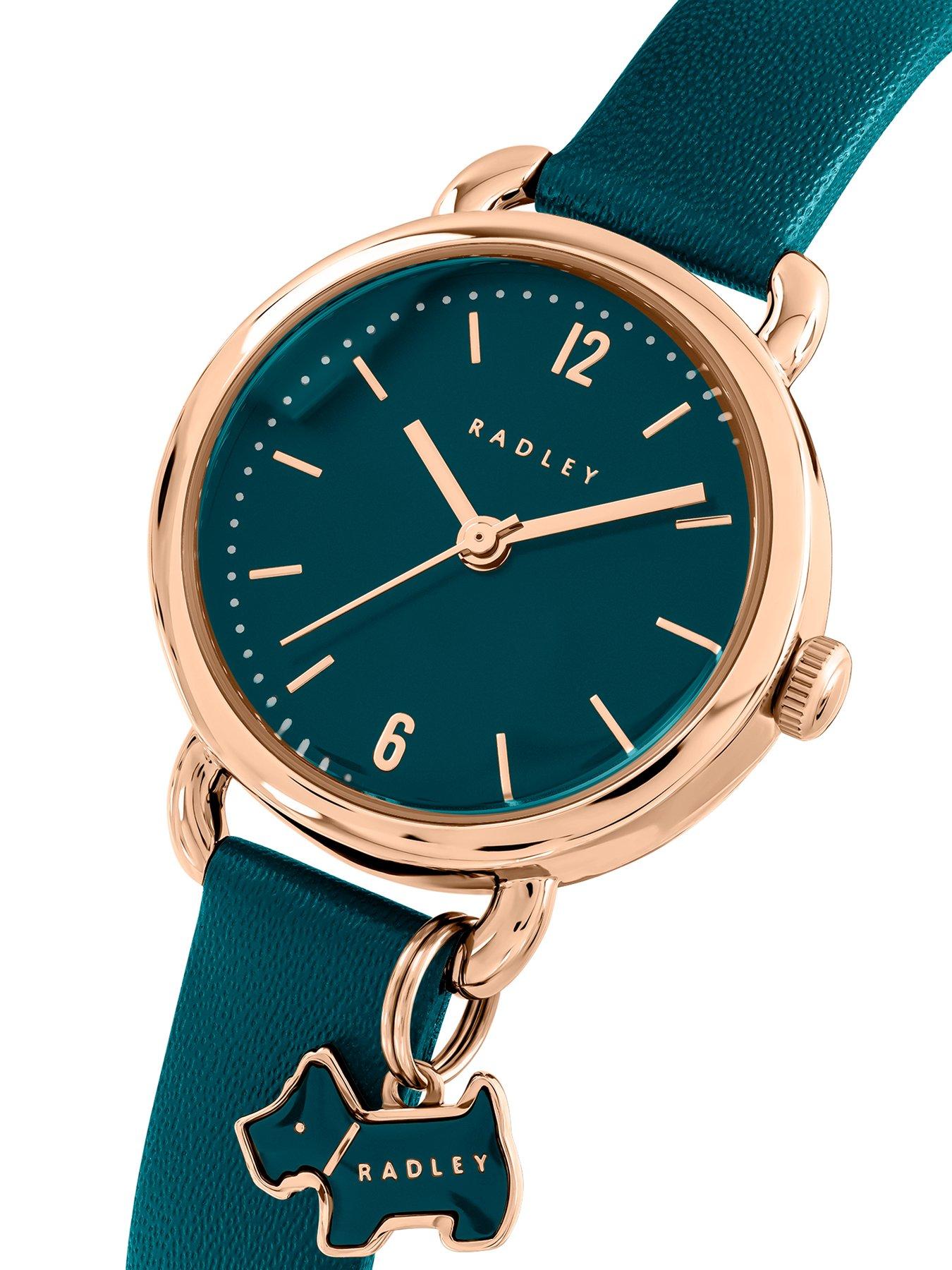 Radley Rose Gold Plated Case Dog Heart Charm Teal Leather Strap