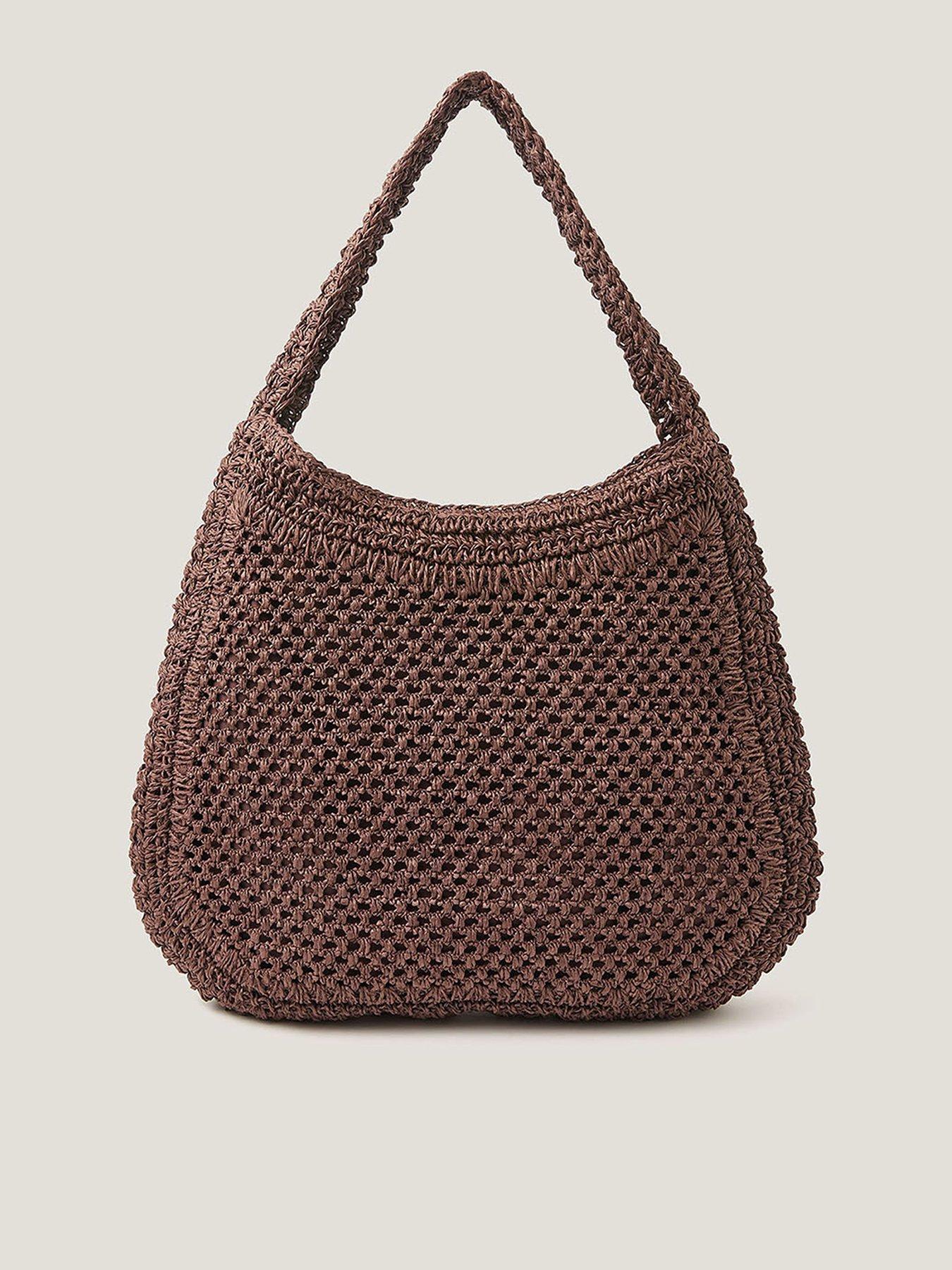 おさる　y.a.r.n. original shoulder bag Where's That From Islet Slouchy Brown Raffia Shoulder Bag - One Size